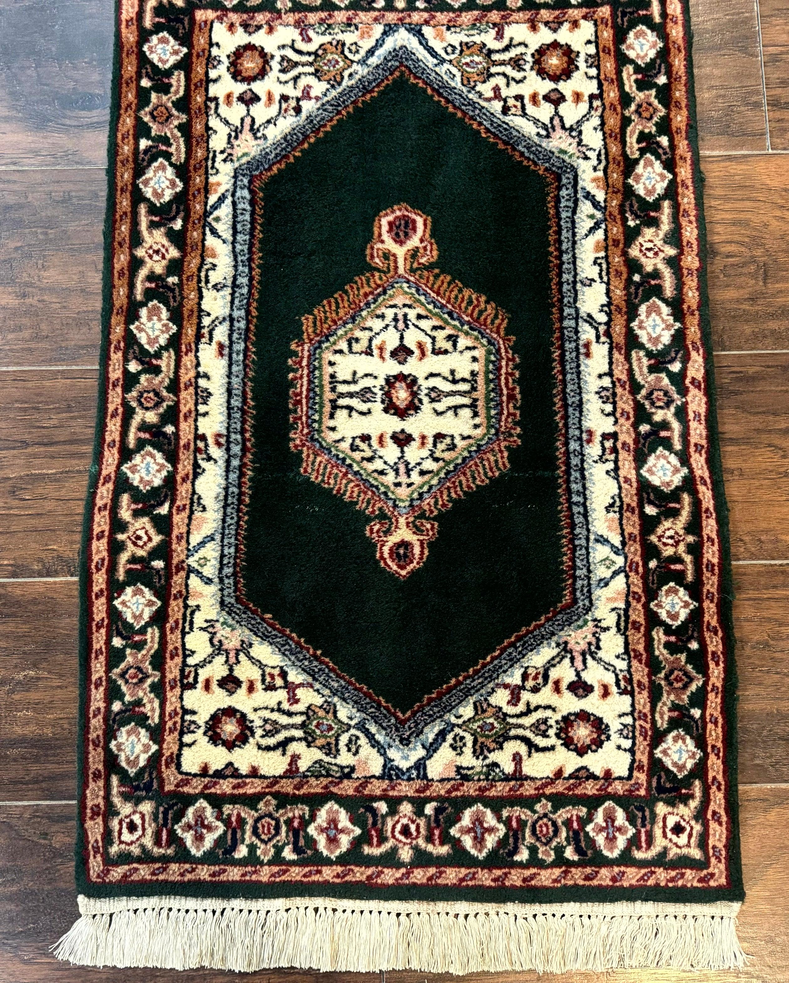 Small Indo Persian Dark Green Rug 2x3, Geometric Semi Open Field - Jewel Rugs