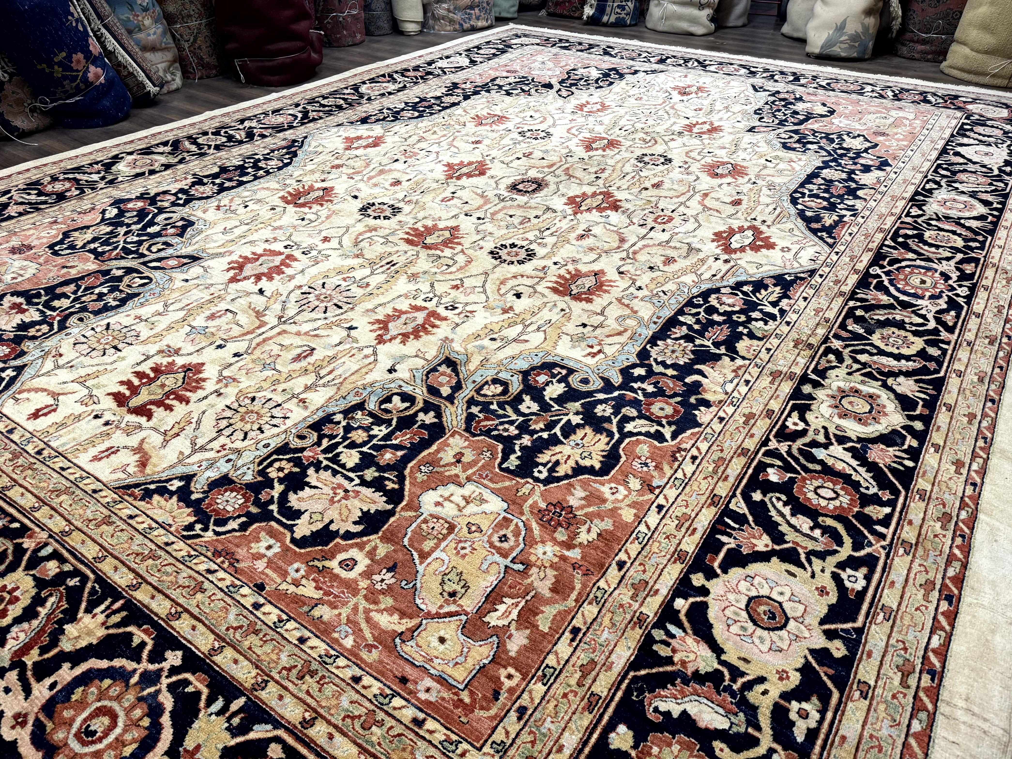 Large Palace Sized Stark Carpet 13x19, Traditional Wool Handmade Rug, Beige - Jewel Rugs