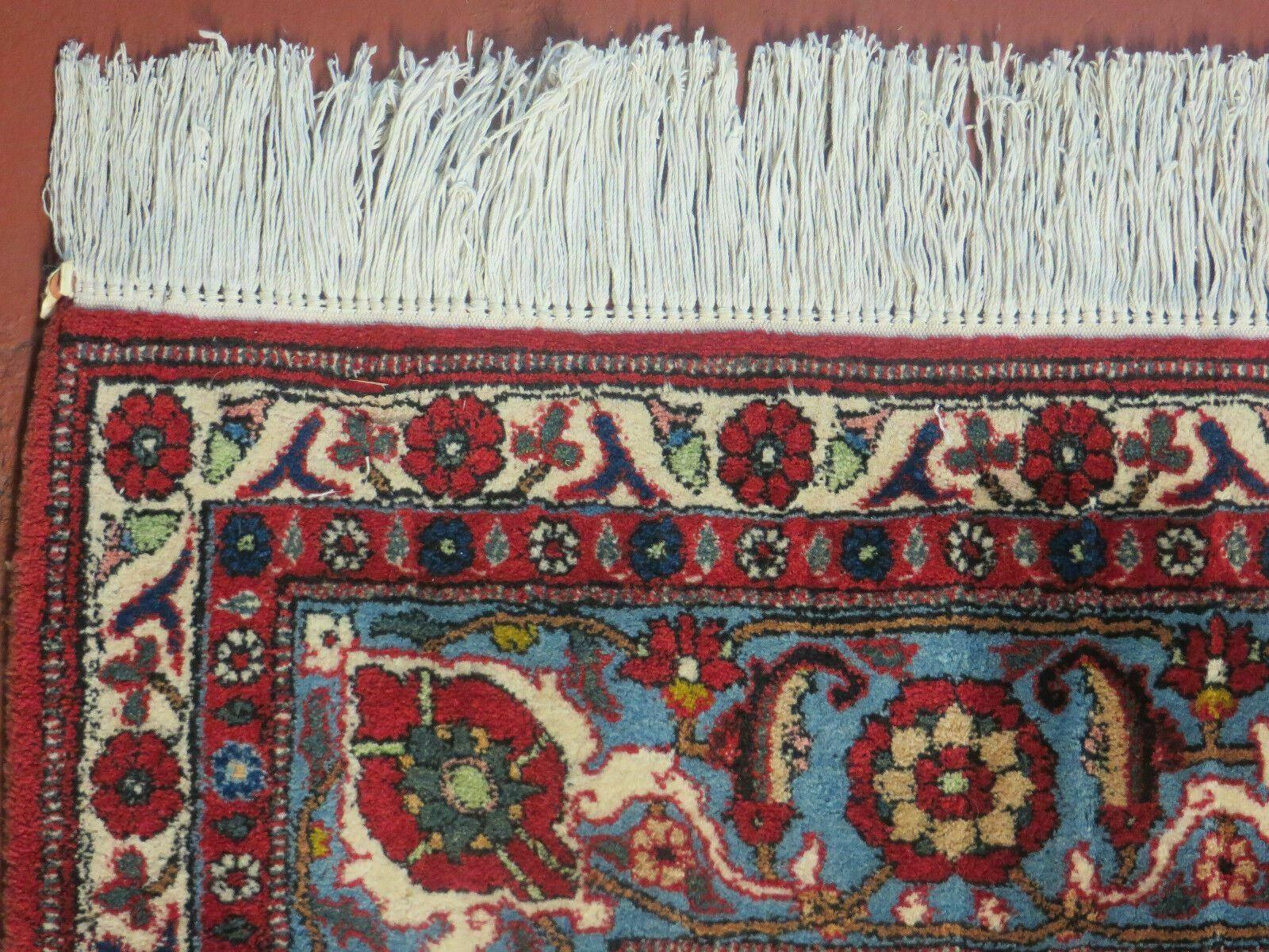 Navy Blue Antique Persian Rug 7x11, Veramin Mina Khani Repeated Allover Pattern, Vintage Authentic Hand Knotted Handmade Wool Room Sized Carpet - Jewel Rugs