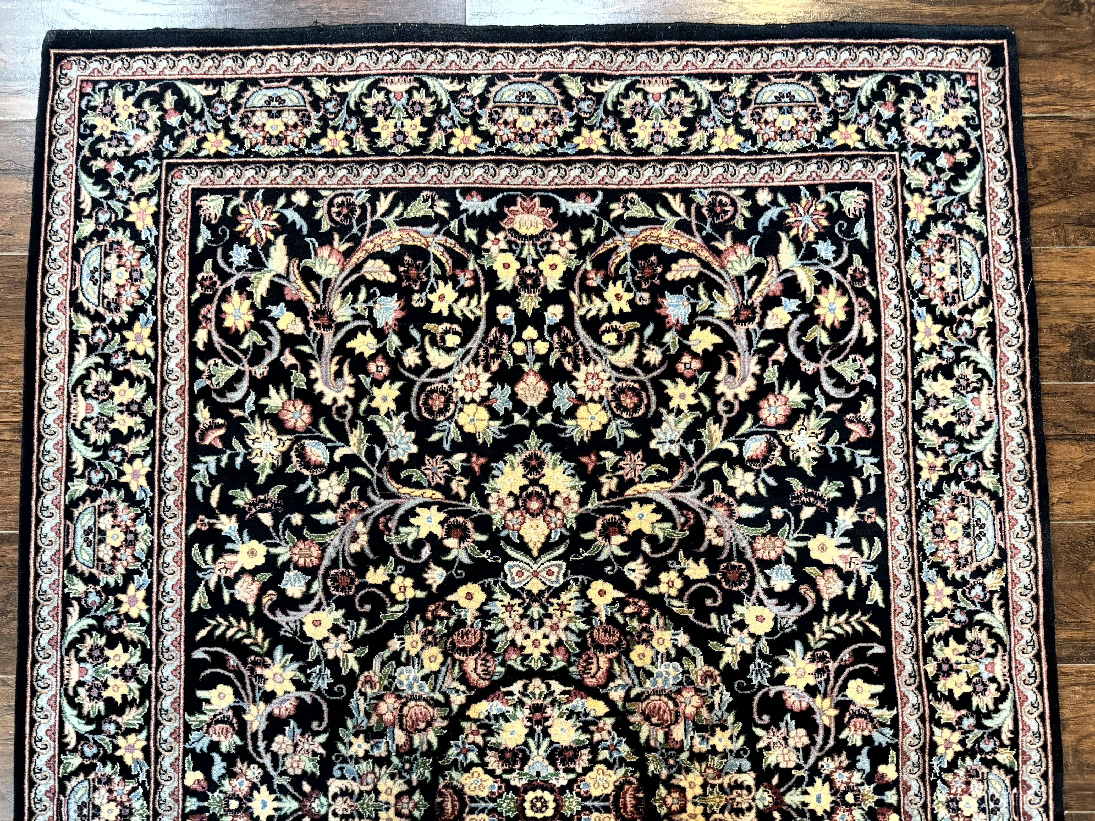 Pak Persian Rug 5x7, Floral, Colorful, Handmade Vintage Wool Rug, Finely Hand Knotted 225 KPSI, Black - Jewel Rugs