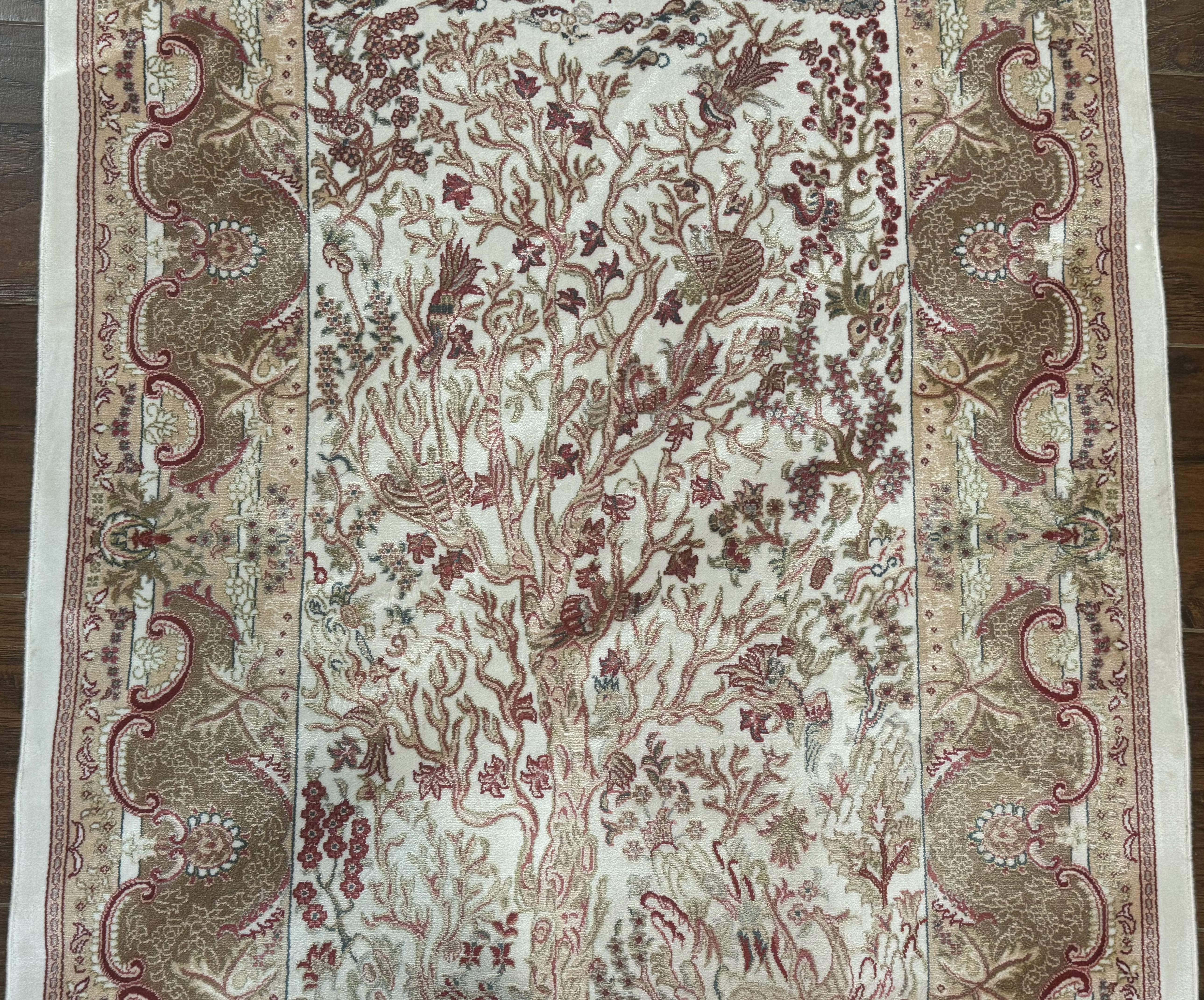 Tree of Life Turkish Silk Rug 2.6 x 4, Ivory, Bamboo Silk - Jewel Rugs
