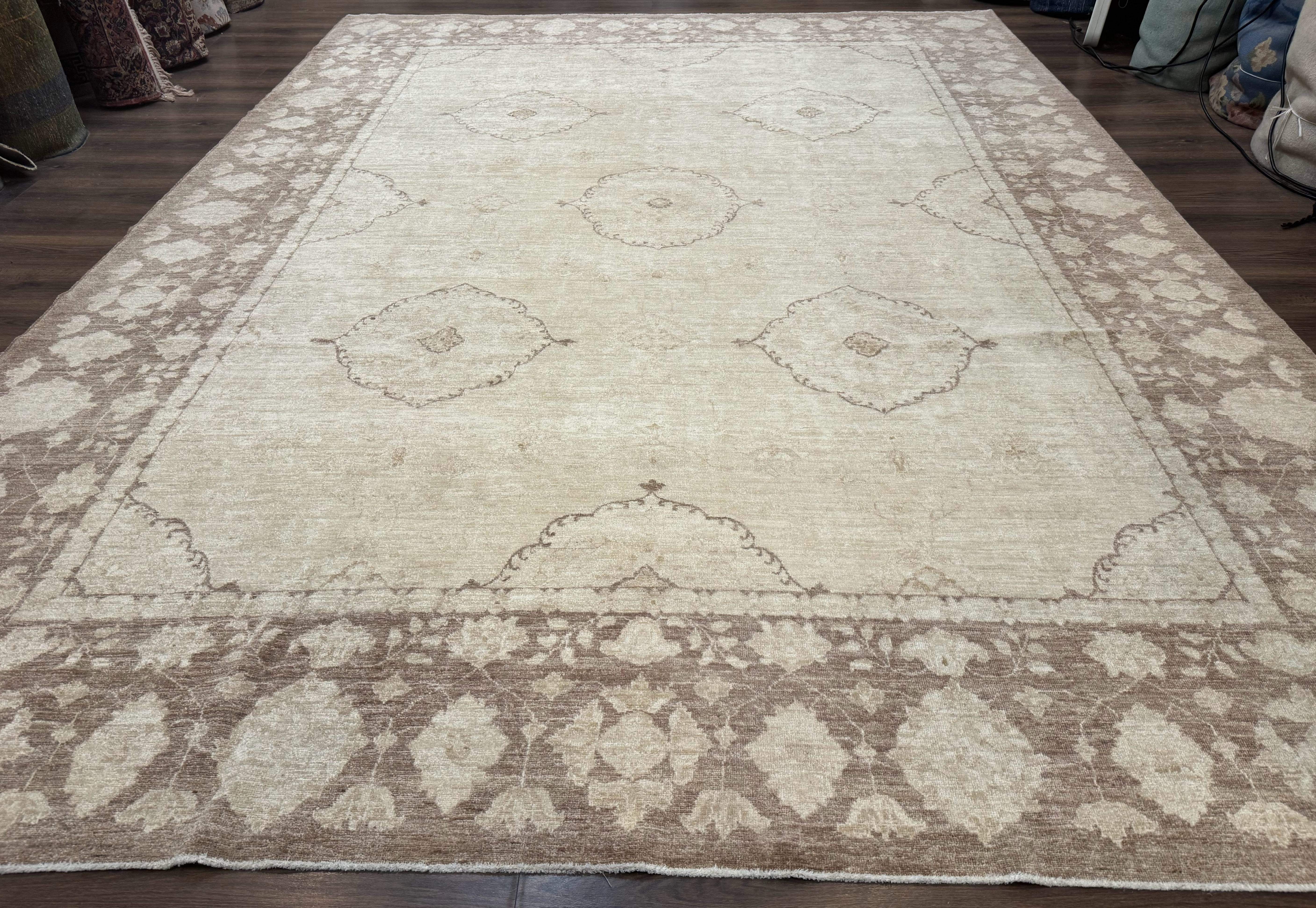 Modern Pakistani Peshawar Rug 10x13, Neutral Colors, Vintage Rug for Modern Home - Jewel Rugs