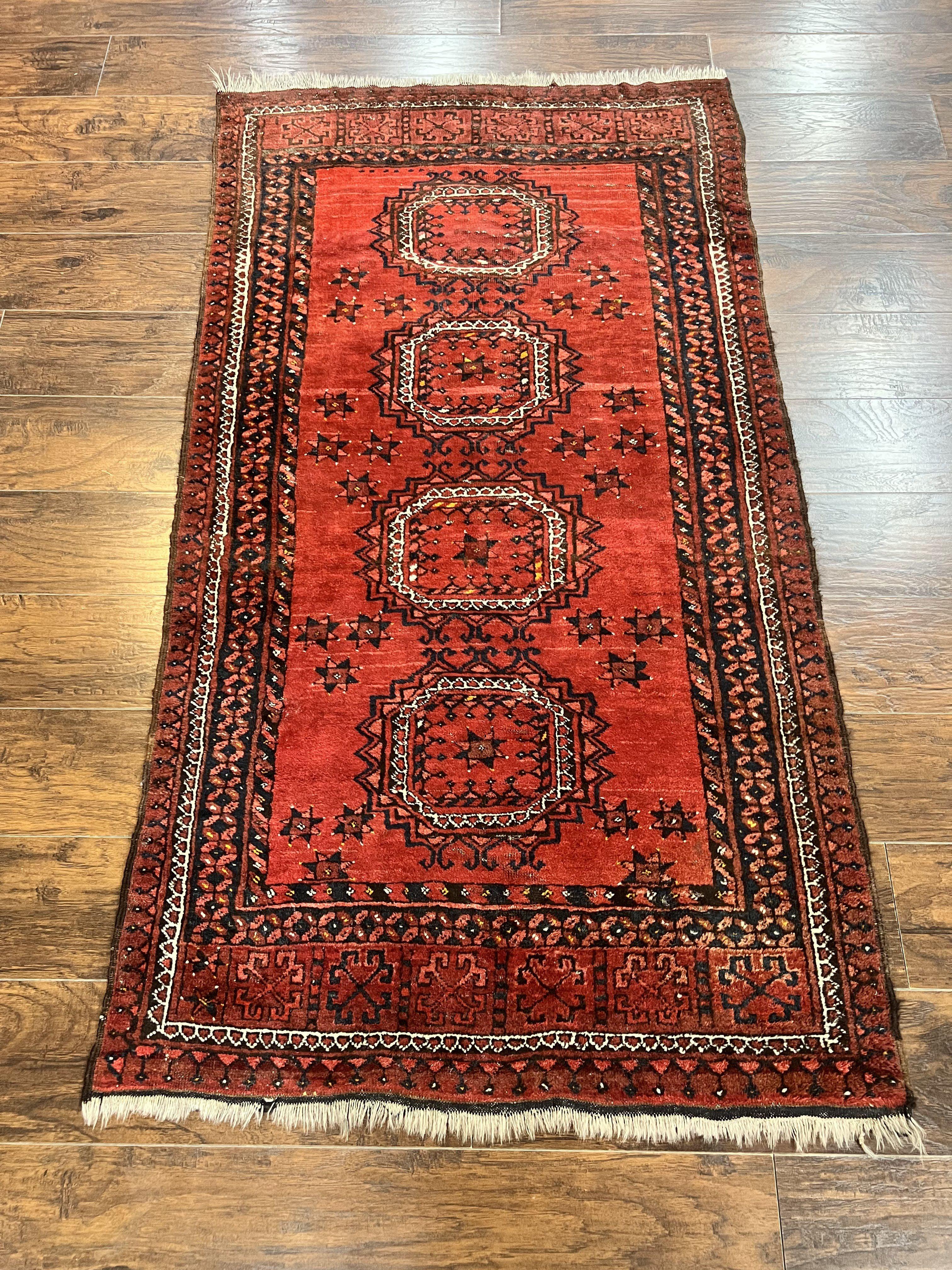 Afghan Rug 3x6, Semi Antique Vintage Oriental Carpet, Wool Handmade Red Rug, Tribal Rug, Afghan Beshir Rug - Jewel Rugs