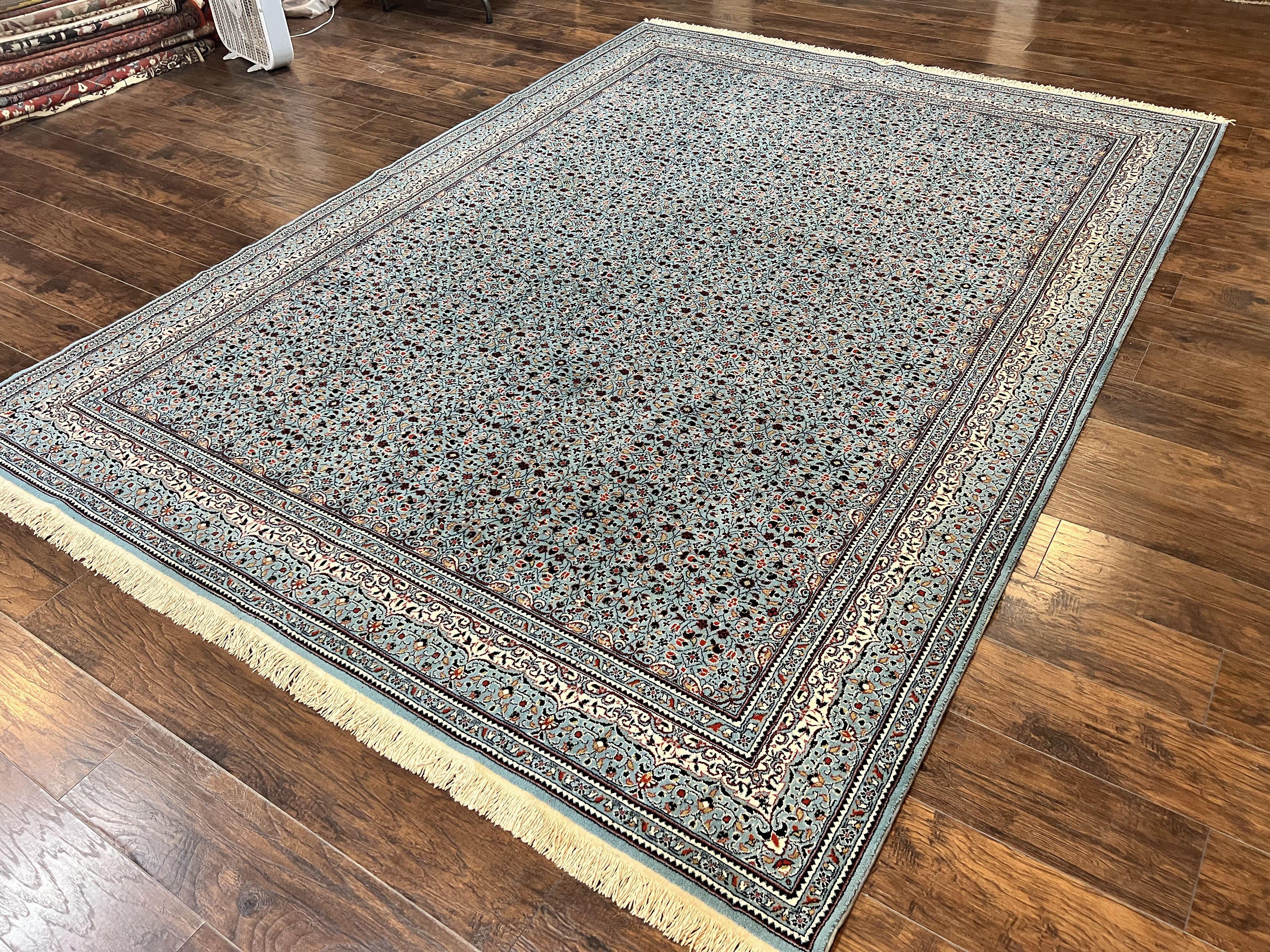 Belgium Power Loomed Rug 8x11, Turkish Hereke Design, Allover Pattern, Light Blue & Ivory, Room Sized Wool Vintage Oriental Carpet - Jewel Rugs