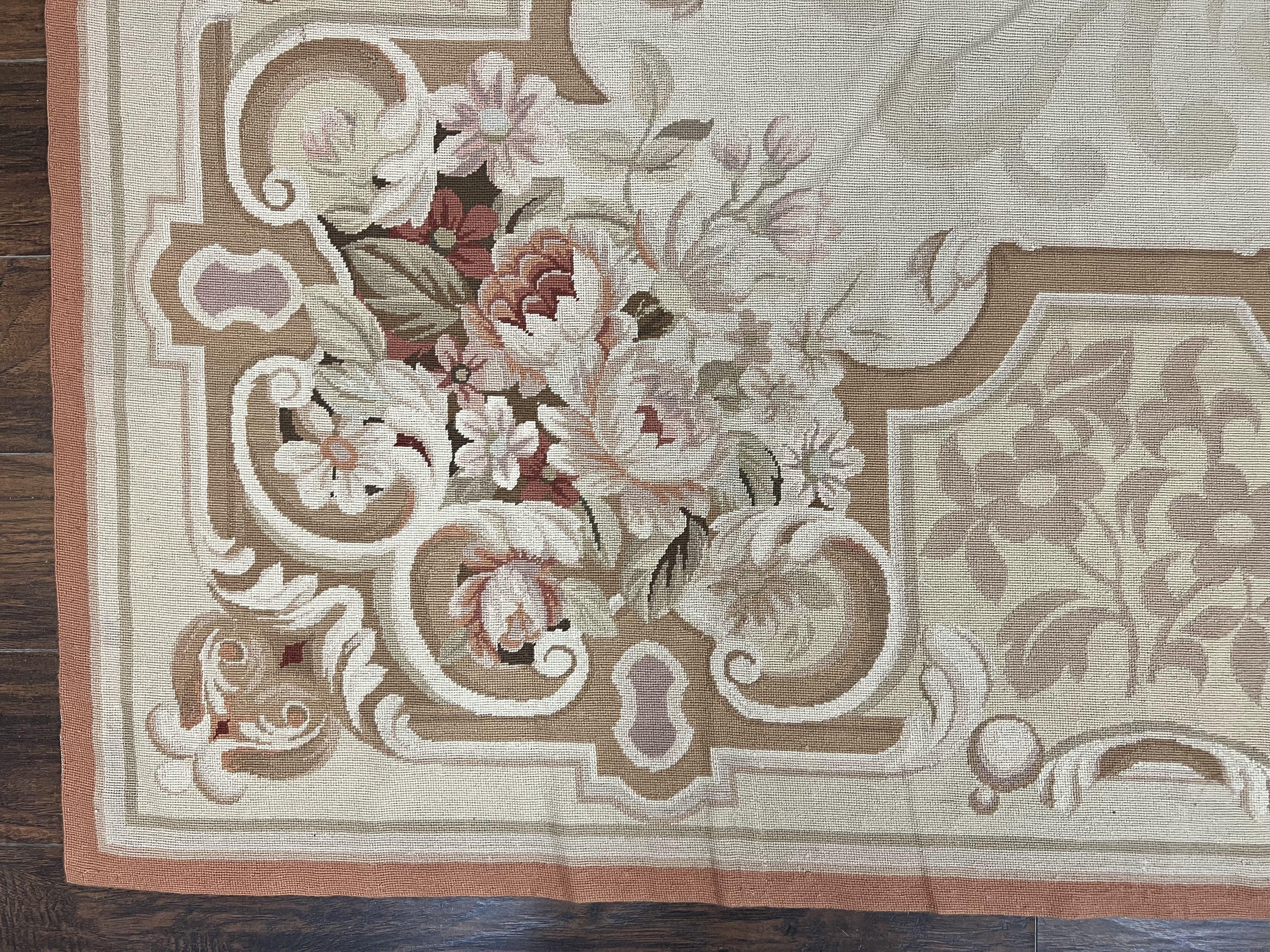 10x14 Aubusson Rug, Wool Handmade Vintage Carpet, French European Design, Elegant - Jewel Rugs