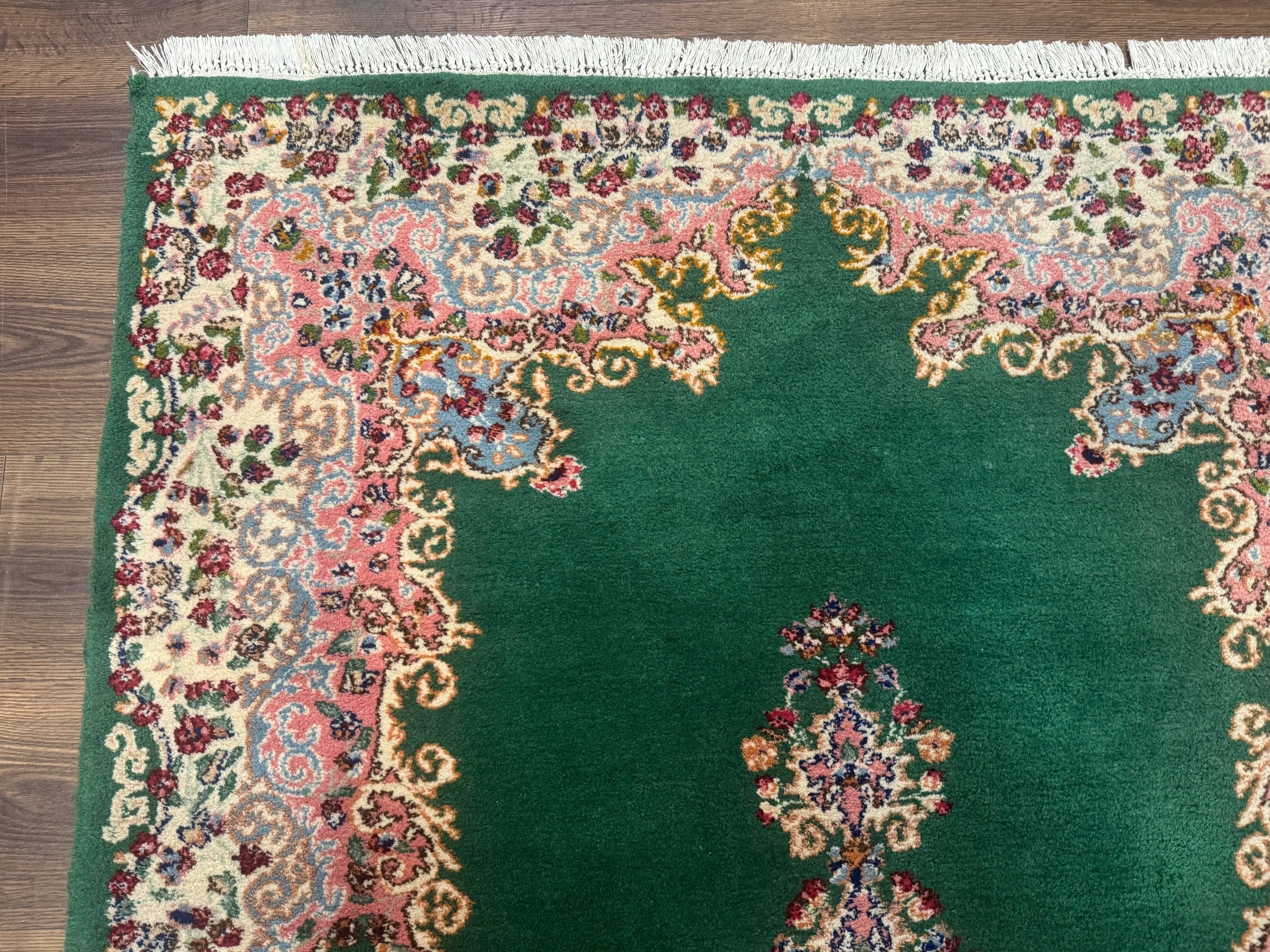 Green Persian Kerman Rug 4x6, Semi Open Field, Green & Cream, Vintage - Jewel Rugs