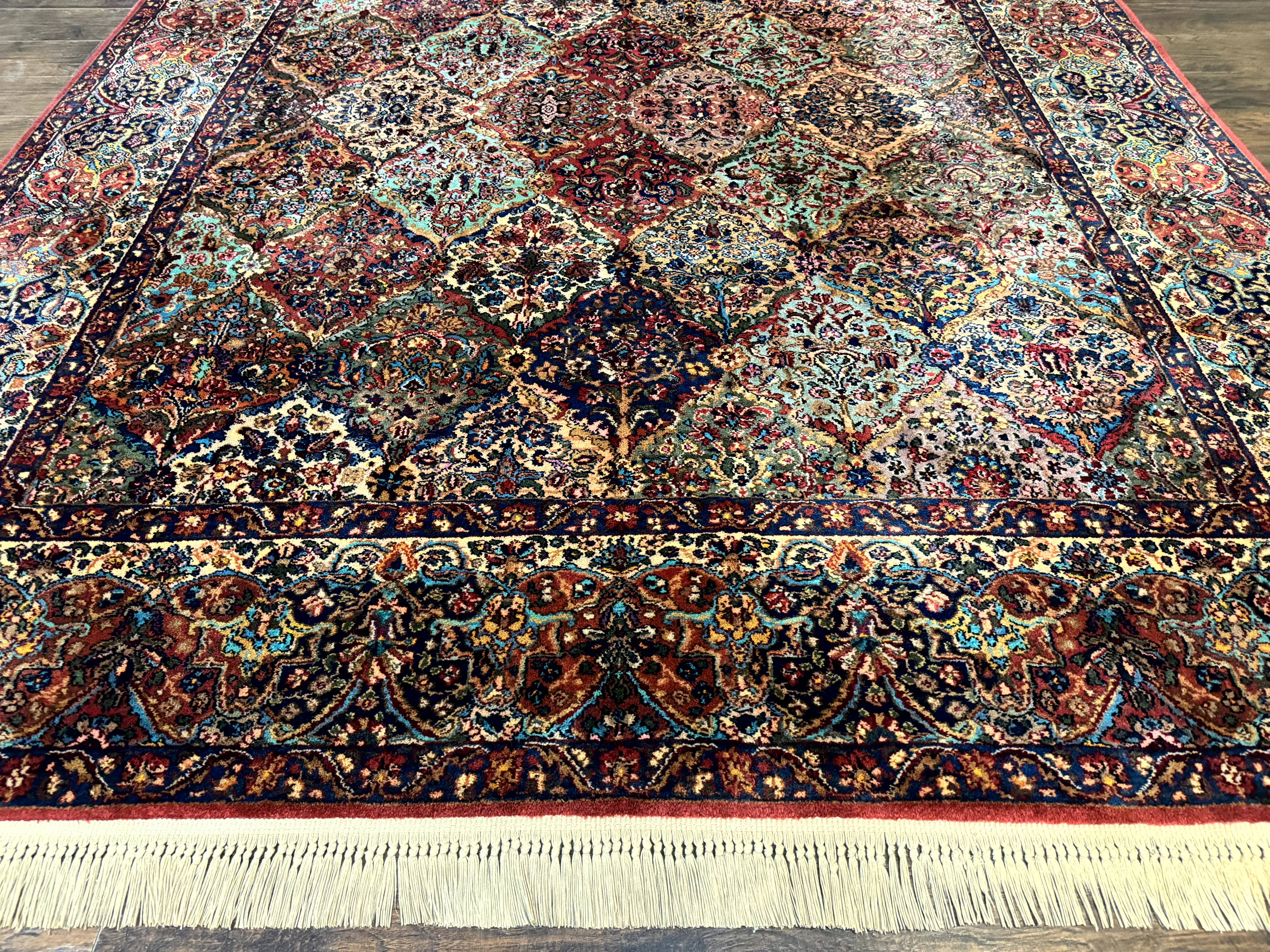 Karastan Rug 8.8 x 10.6, Multicolor Panel Kirman Rug #717, Original 700 Series, Vintage, 100% Wool Pile - Jewel Rugs