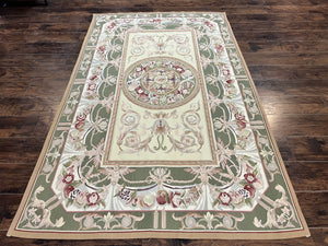 Aubusson Rug 5x8, Wool Handmade Vintage Carpet, Angel Motifs, Flatweave Rug 5 x 8, Medium Sized, European Design