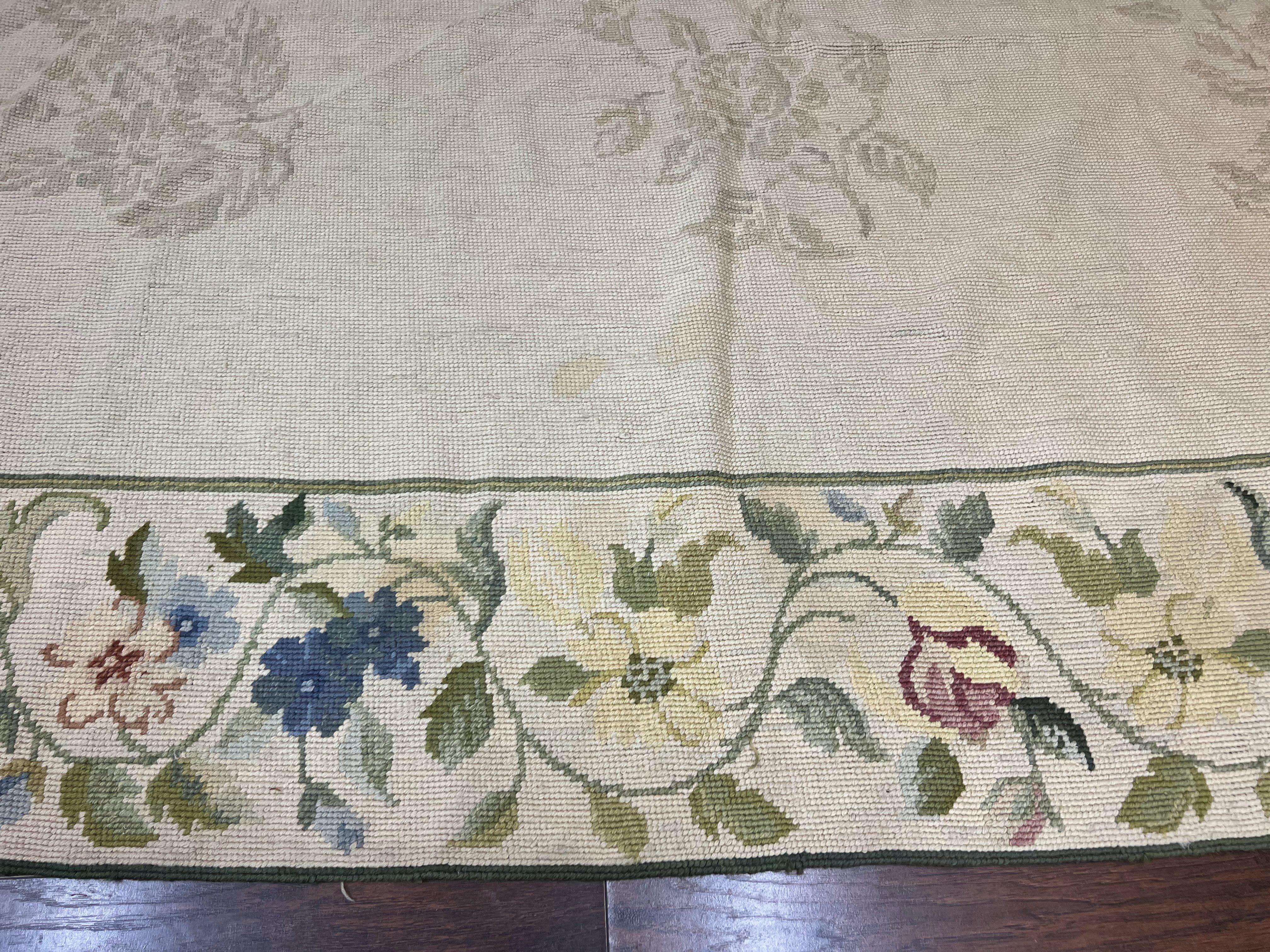 Spanish Needlepoint Rug 9x14, Floral, European Design, Handmade, Vintage Needlepoint Carpet, Room Sized Wool Rug - Jewel Rugs