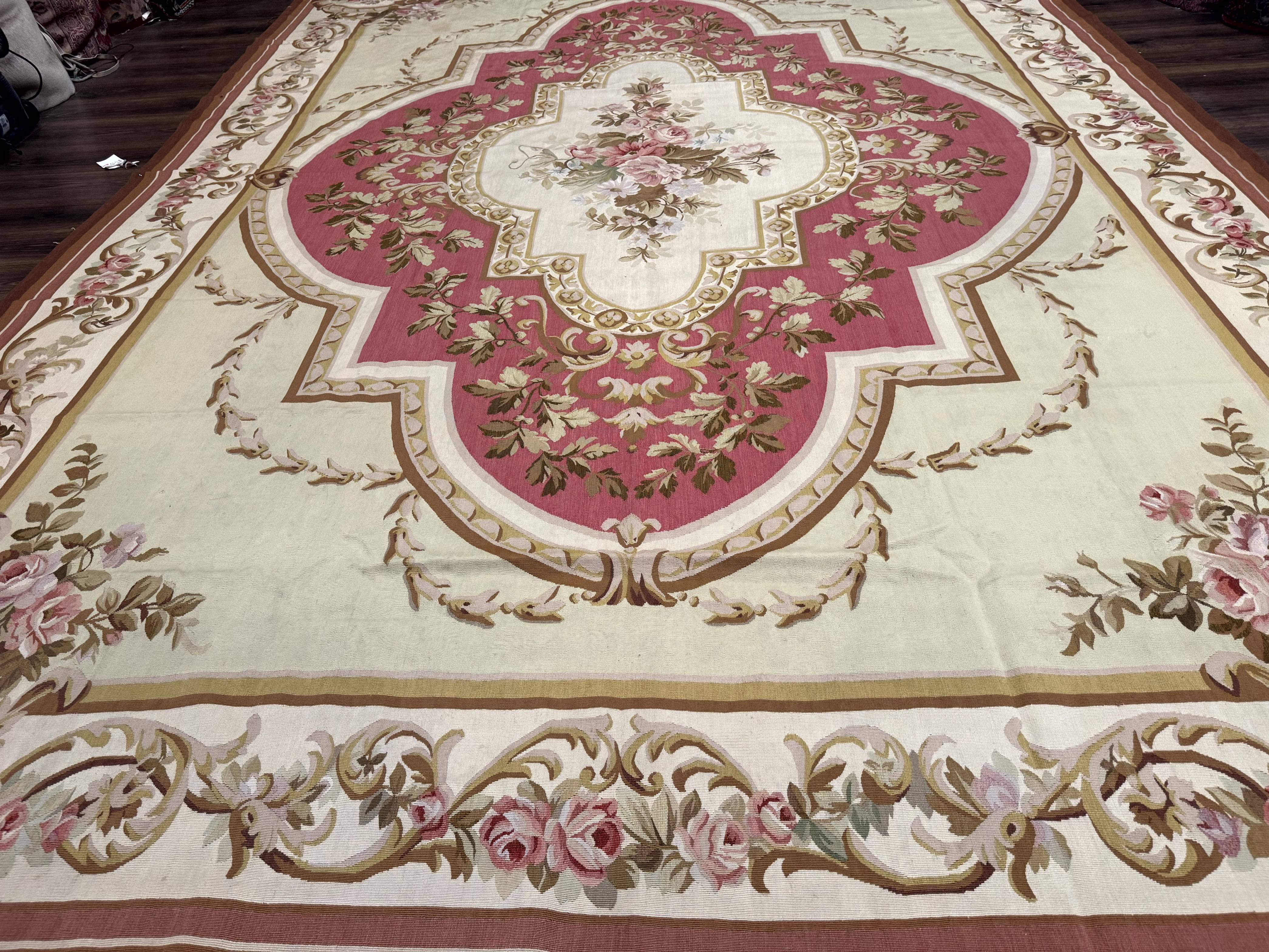 Large Aubusson Rug 10x14, European Elegant French Design, Floral Carpet - Jewel Rugs