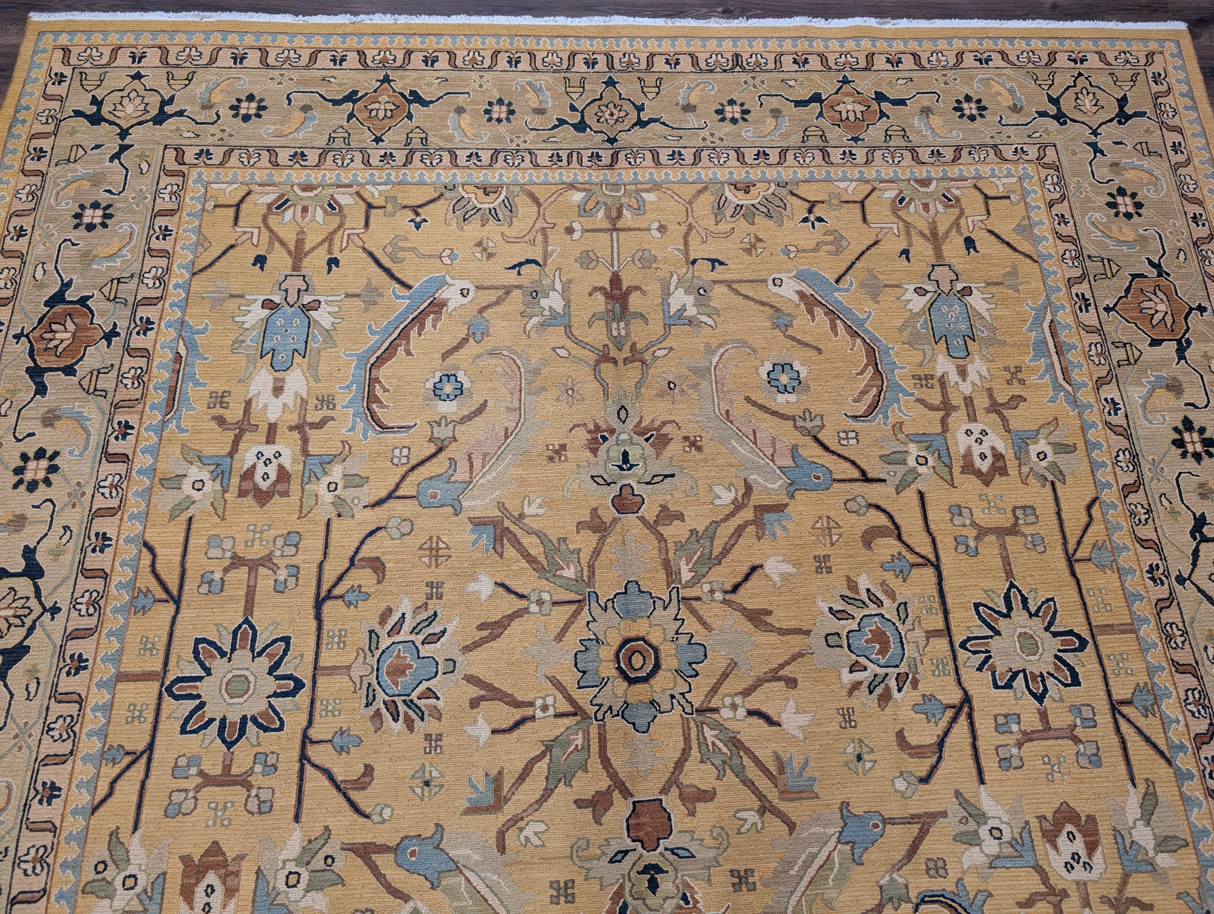 Indian Sultanabad Soumak Kilim 9x11, Hand-Woven Wool Light Yellow Carpet - Jewel Rugs