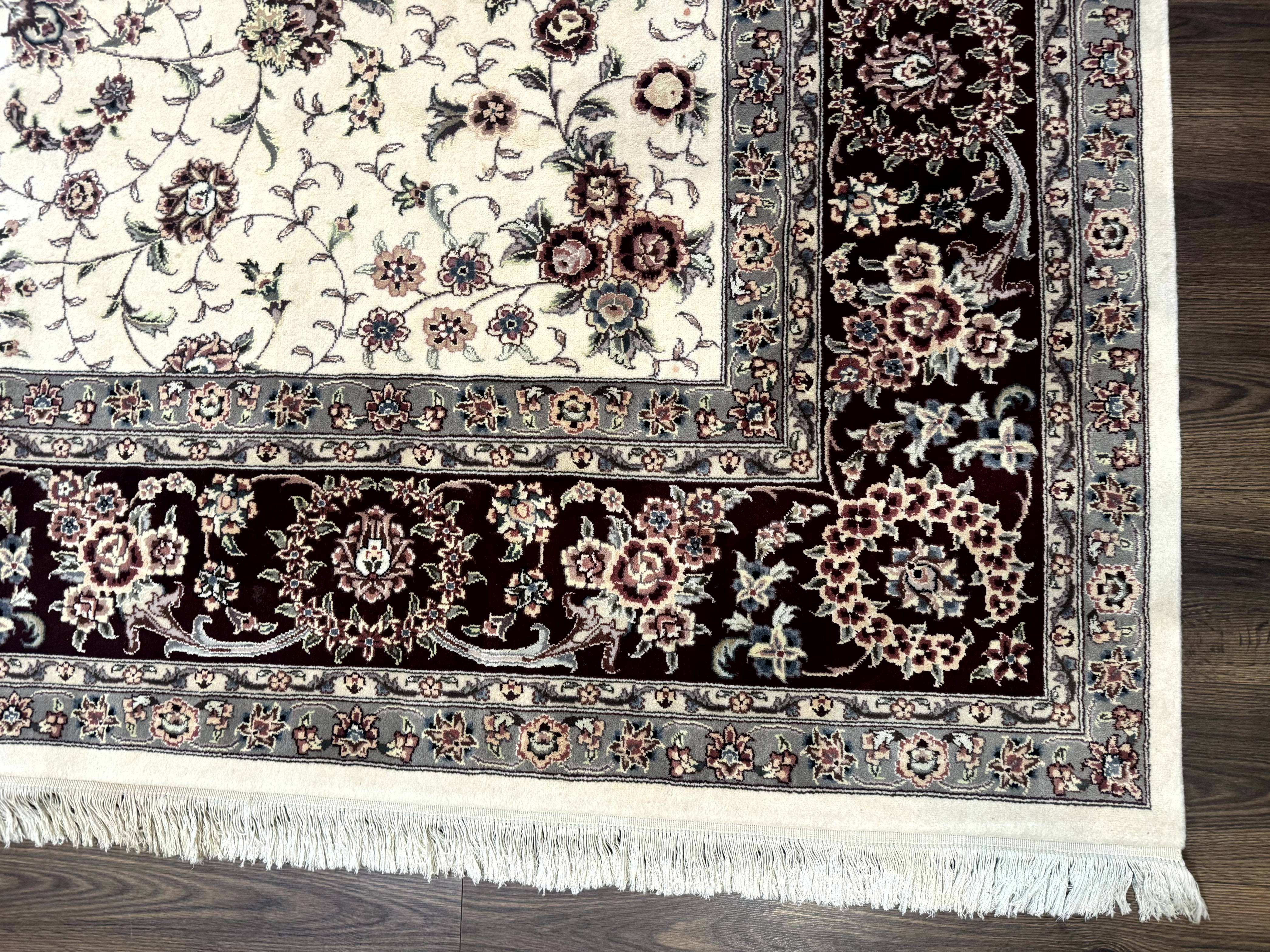Sino Persian Rug 9x12, Floral Allover Design, 170 KPSI, Ivory and Dark Maroon - Jewel Rugs