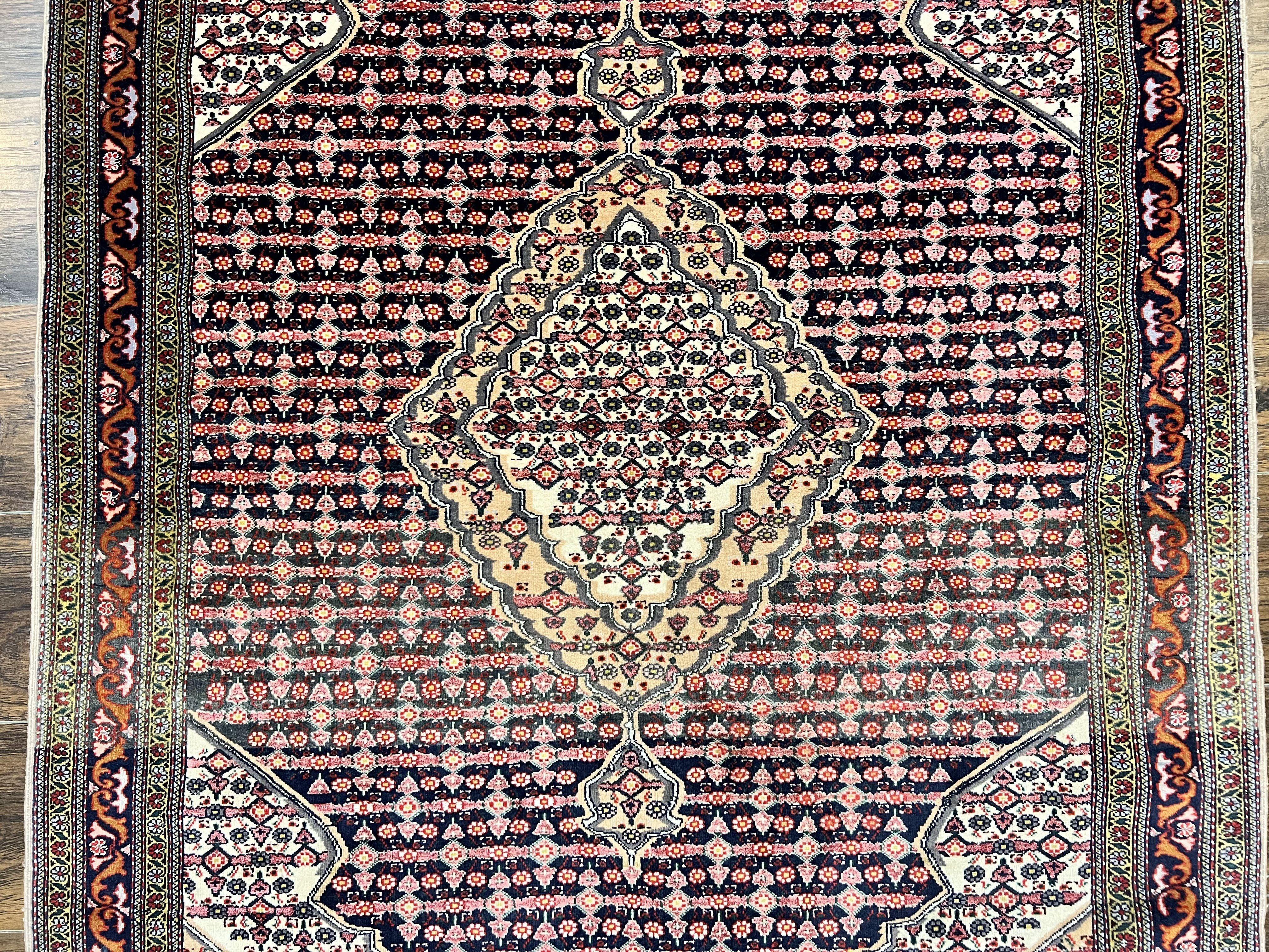 Afghan Rug 4x5, Wool with Silk Highlights, Very Fine Hand Knotted Vintage Oriental Carpet, Herati Pattern, Persian Rug, Bidjar Rug, 400 KPSI - Jewel Rugs