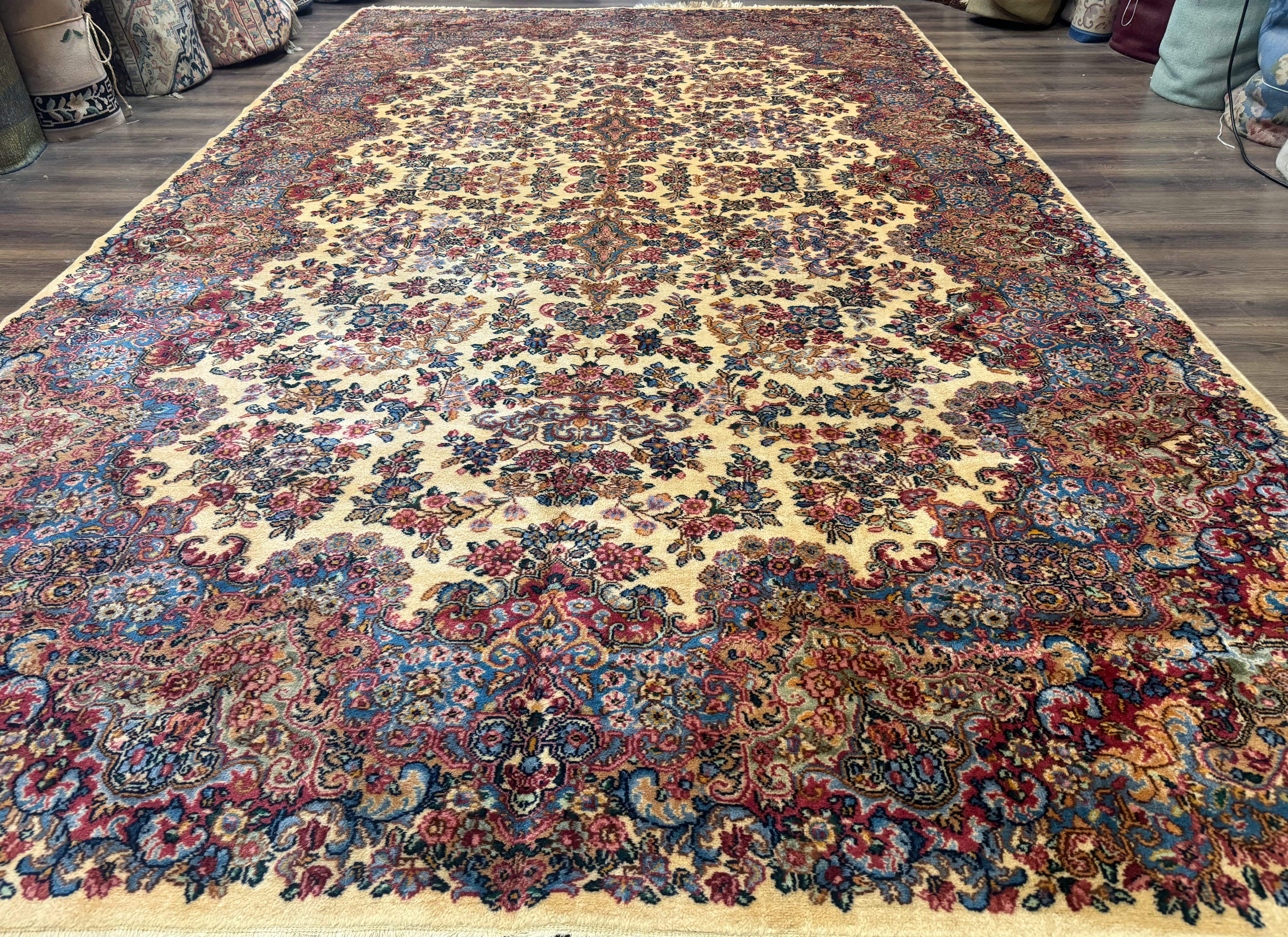 Karastan Kirman Rug 9x15, Large Palace Sized Wool Antique Karastan Lanamar Carpet #5530, Ivory - Jewel Rugs