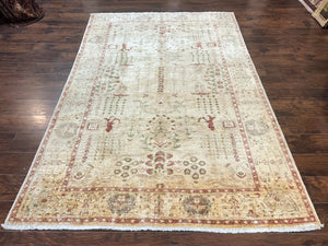 Pakistani Oushak Rug 6 x 9.6, Handmade Wool Peshawar Carpet, Farmhouse Rug