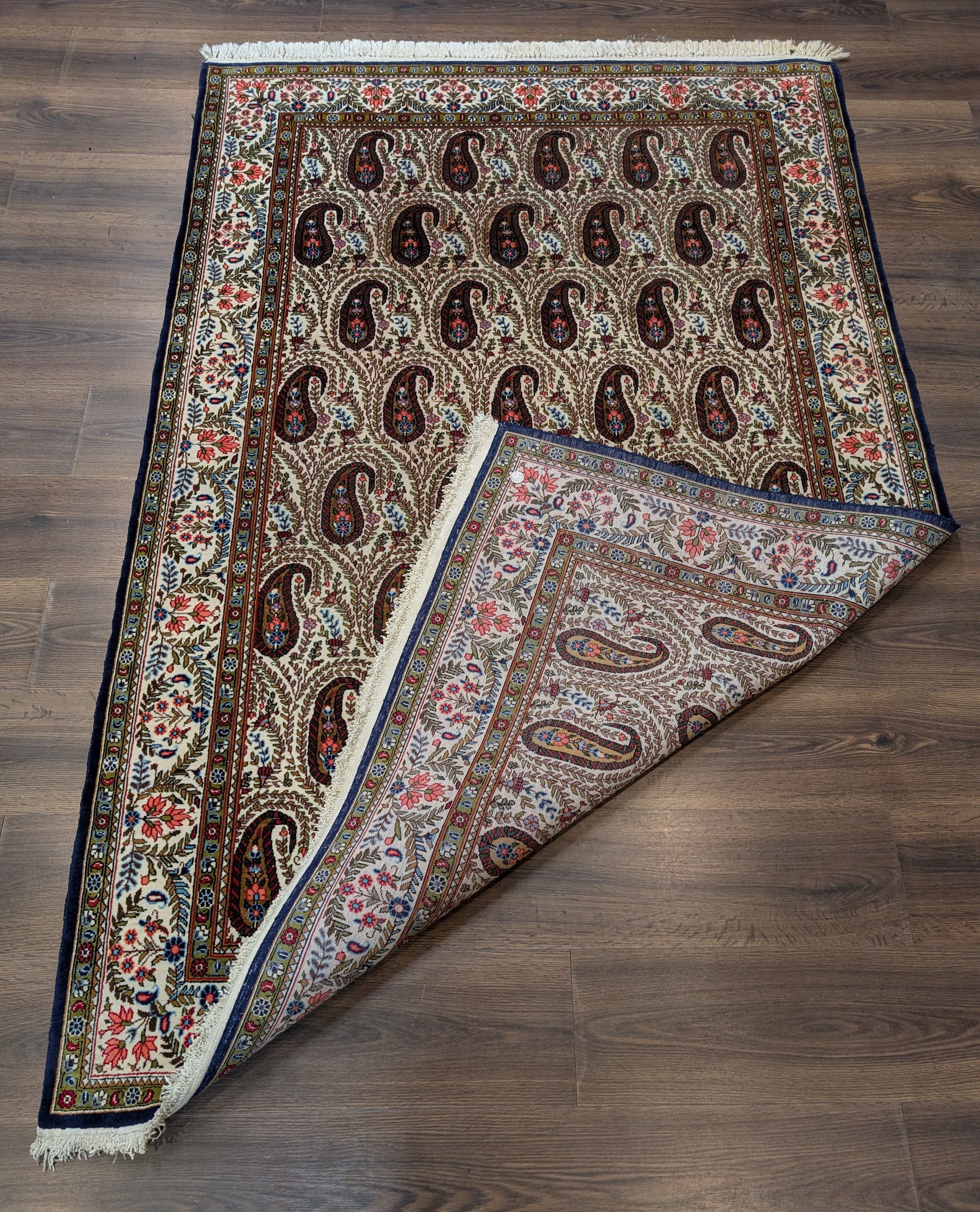 Persian Qum Rug 5x7, Paisley Boteh Design, Hand Knotted Fine 210 KPSI - Jewel Rugs