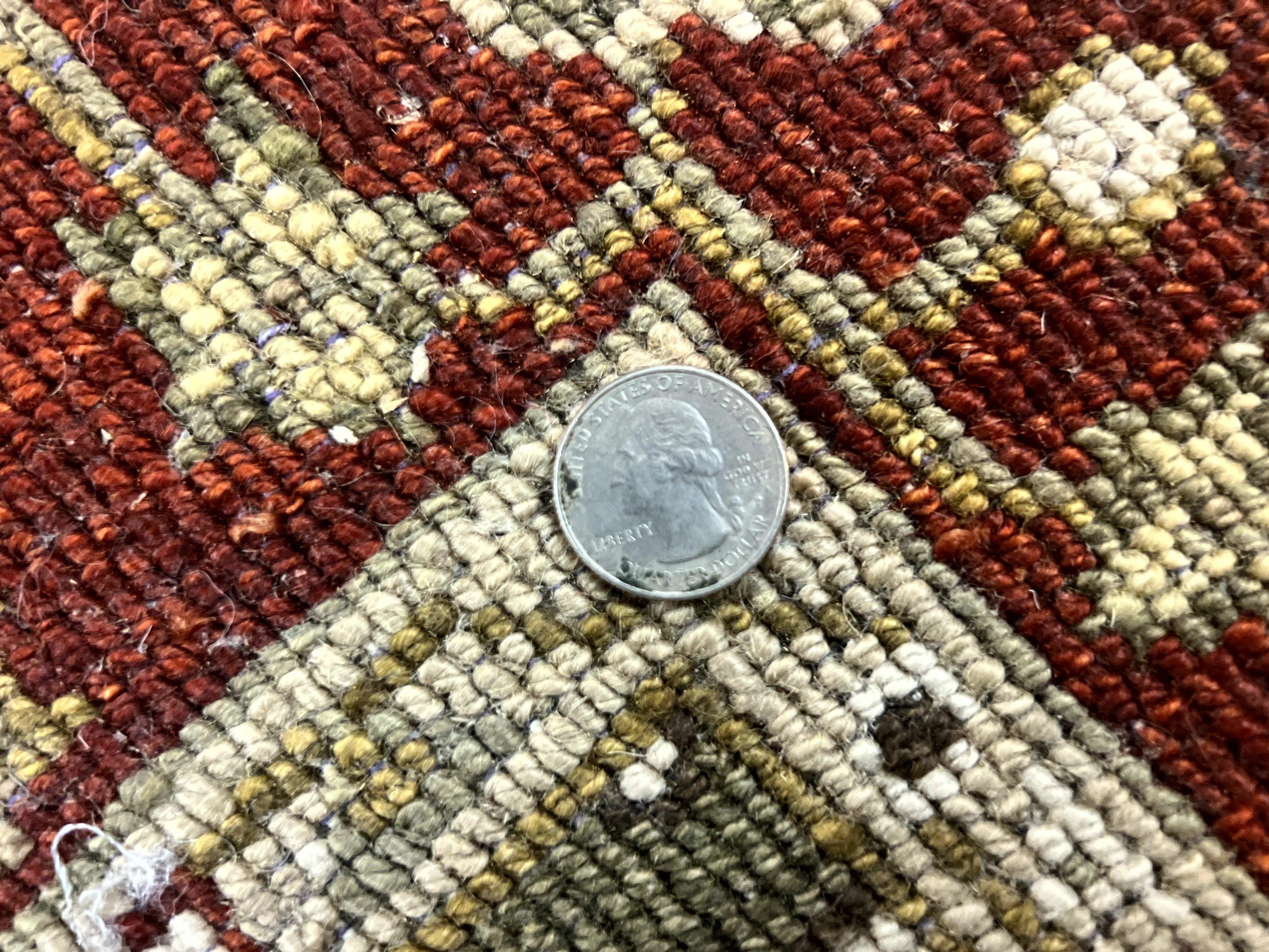 Indo Oushak Rug 4x6, Green and Maroon, Vintage Wool Floral Rug, Indian Agra Rug - Jewel Rugs