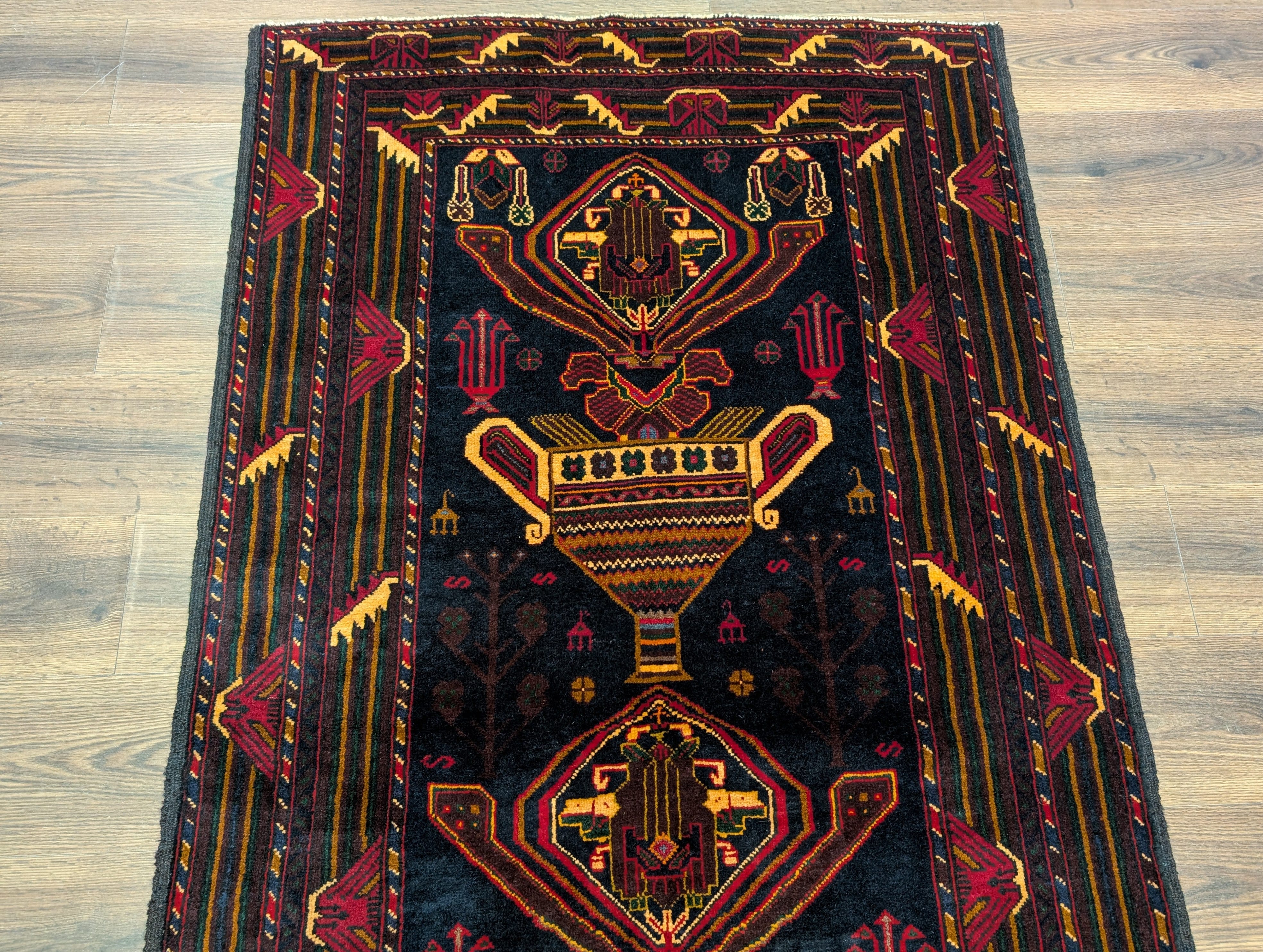 Afghan Baluch Rug 4x7, Persian Vase Design, Handmade, Wool, New - Jewel Rugs