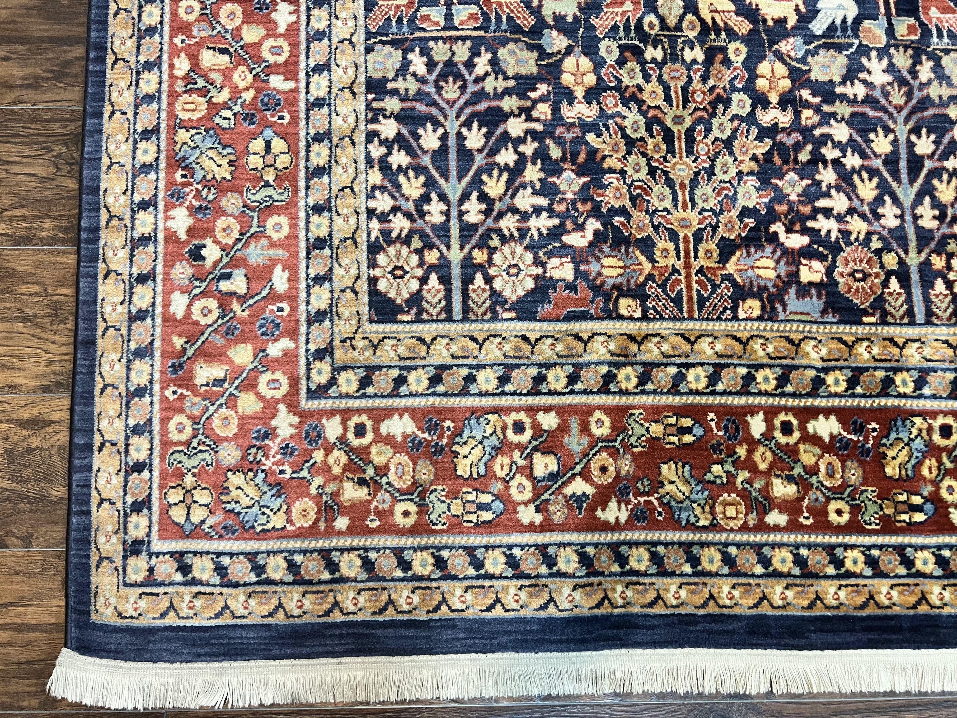 Karastan Rug 9x13, Karastan English Manor Devonshire 2120, Discontinued Wool Pile Karastan Navy Blue Floral Room Sized Area Rug, Bird Motifs - Jewel Rugs