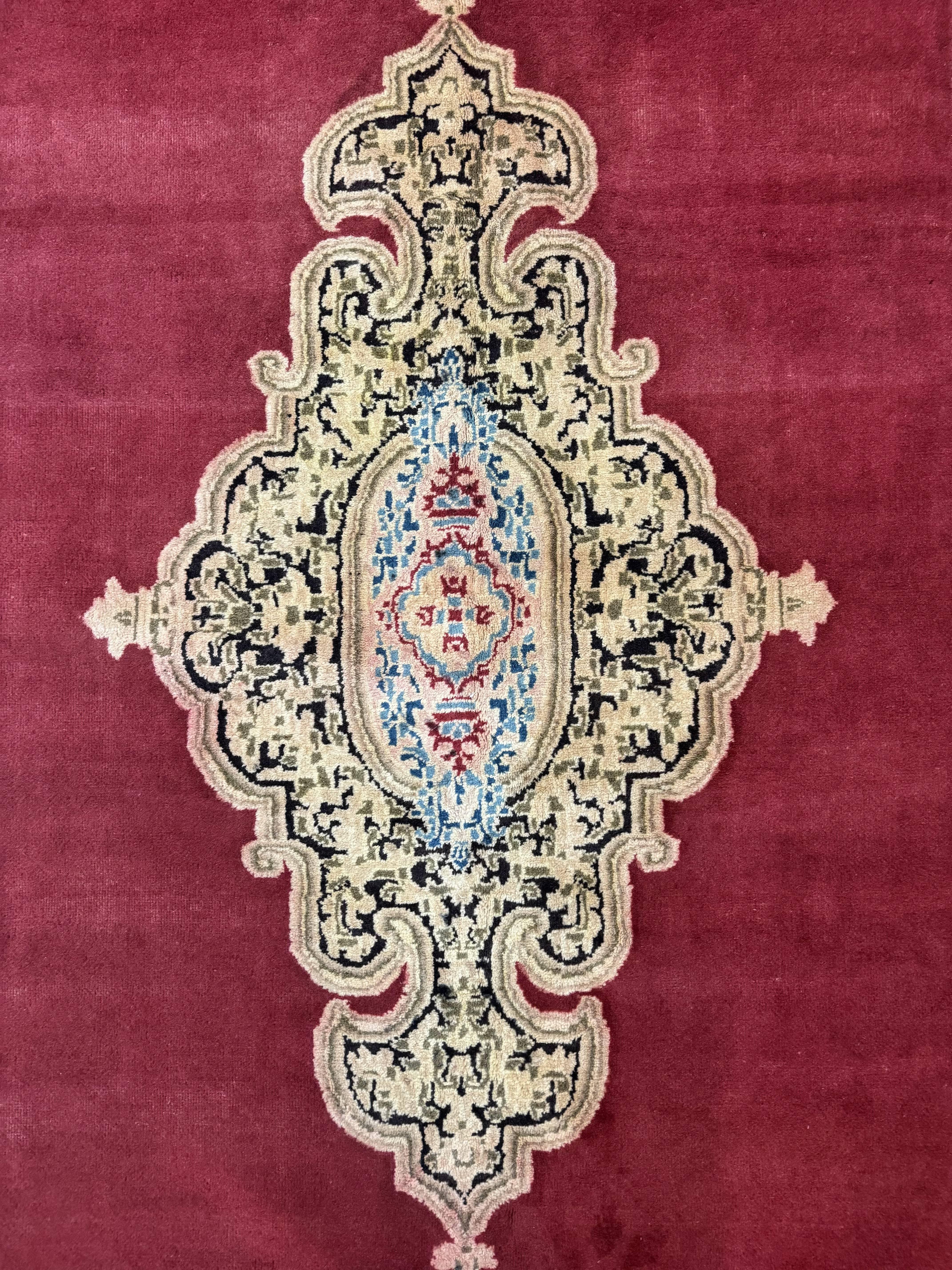 Large Persian Kerman Rug 10x13, Semi Open Field, Red Blue Tan, Handmade Persian Carpet, Antique - Jewel Rugs