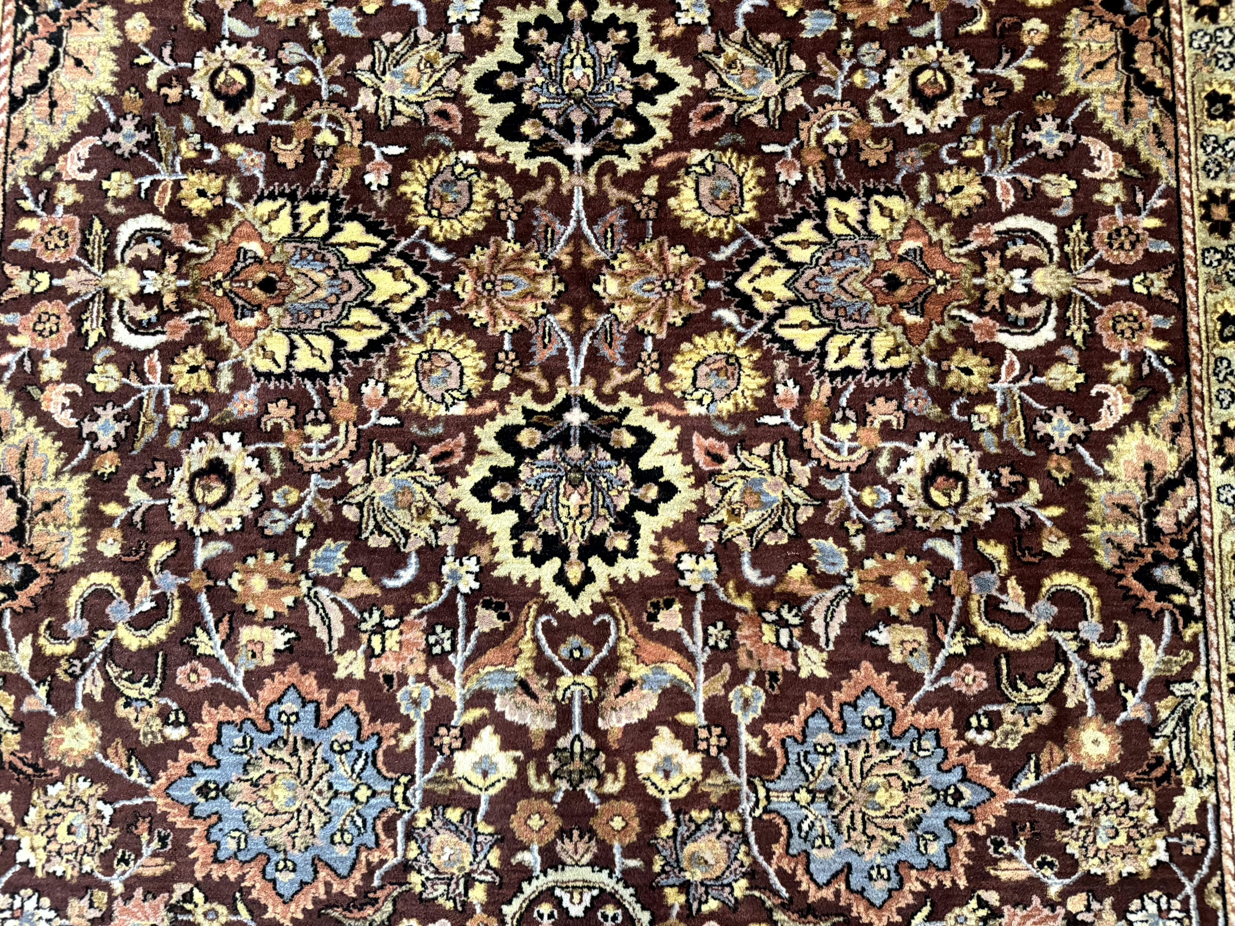 Indo Persian Rug 8x11, Eggplant & Tan, Allover Pattern, Wool Couristan Handmade Rug - Jewel Rugs