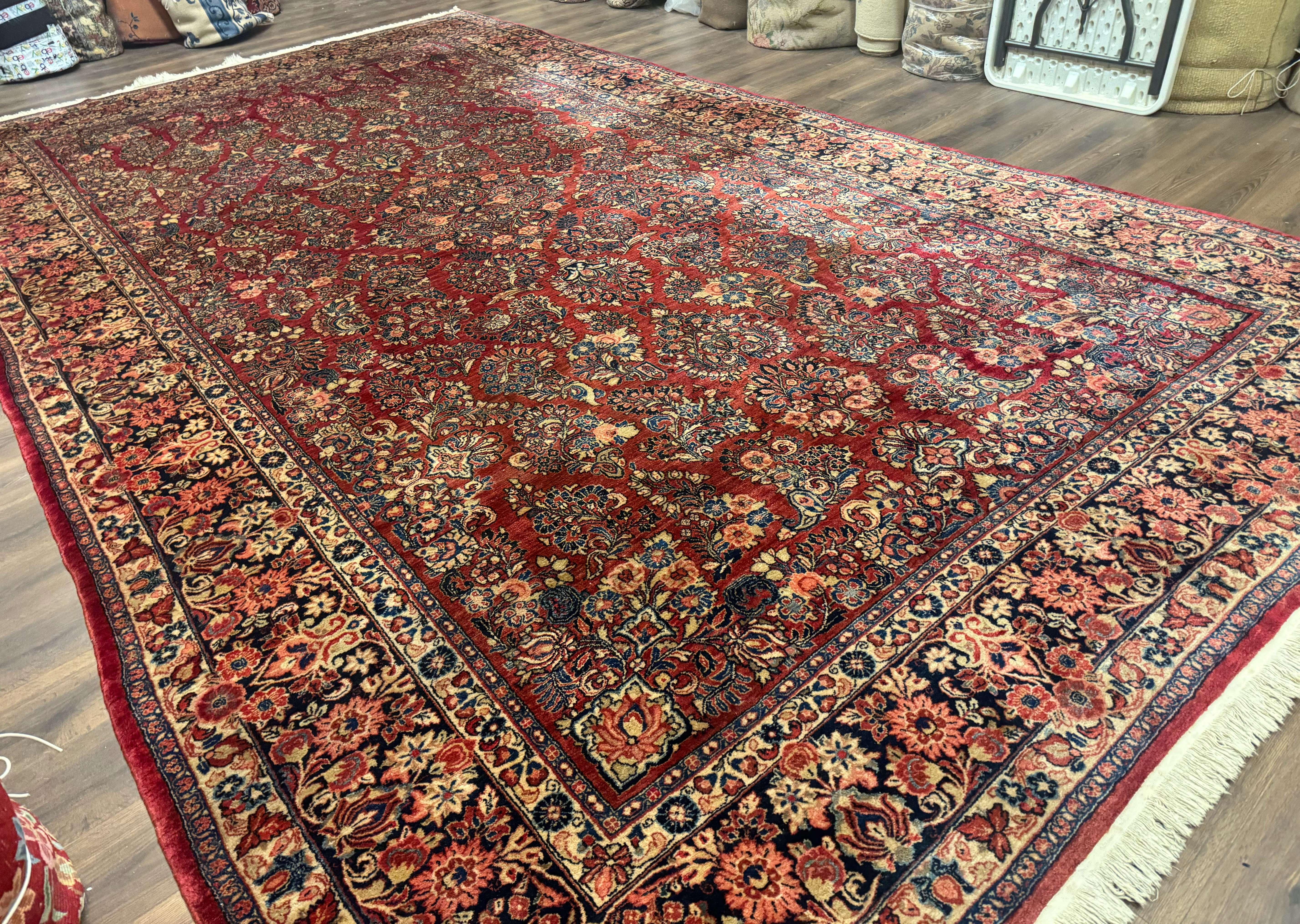 Large Persian Sarouk Rug 10x17, Palace Size Antique Persian Carpet, Red, Floral Allover, Traditional Persian Rug, Oversize Handmade Wool Rug - Jewel Rugs