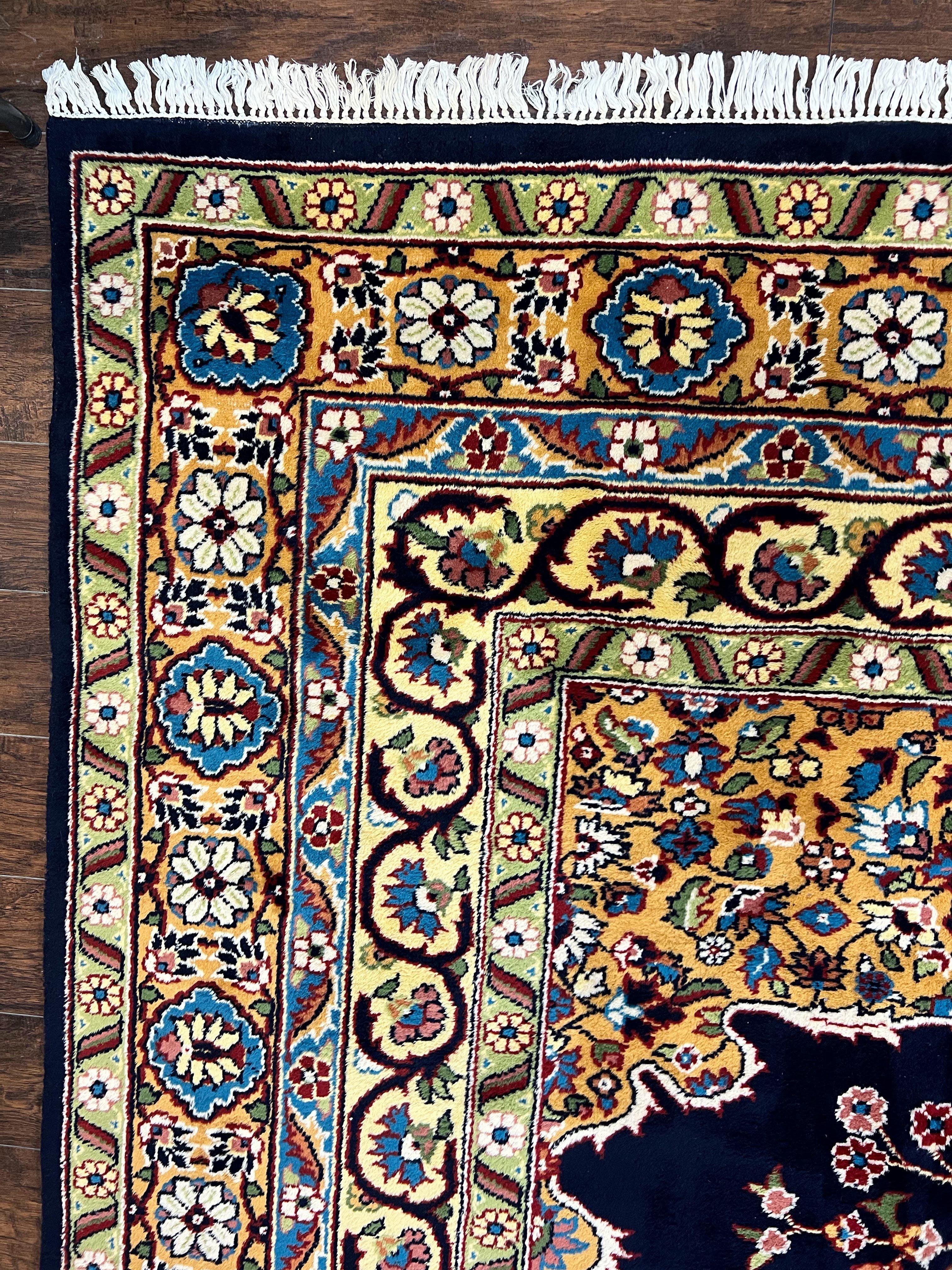 Indo Persian Rug 12x15, Mahal Sarouk Rug 12 x 15, Wool Hand Knotted Vintage Carpet, Navy Blue, Oversized Rug, Center Medallion - Jewel Rugs