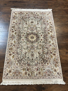 Sino Persian Rug 2.5 x 4, Hand Knotted Oriental Carpet, Small Persian Rug, Floral Medallion, Wool, Vintage
