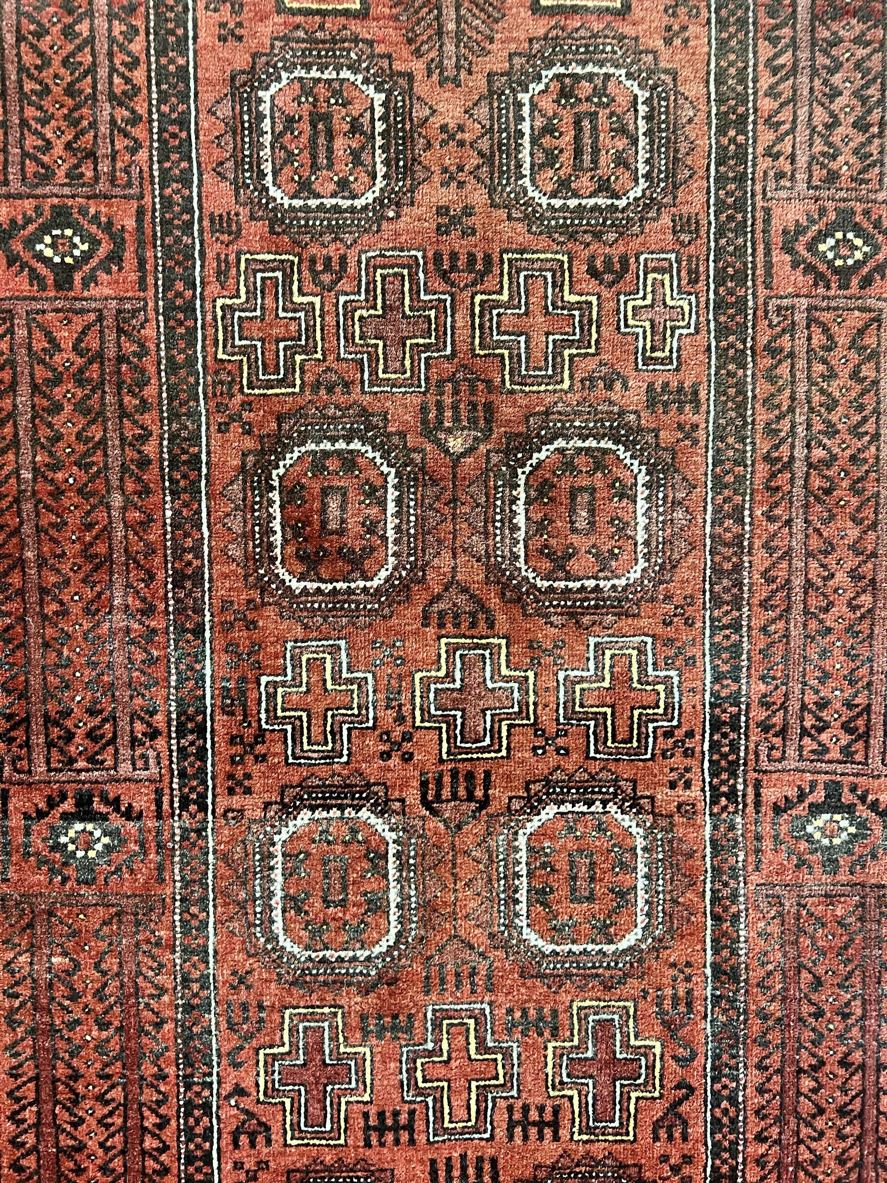 Antique Persian Turkoman Rug 3x6, Wool Tribal Handmade Carpet, Red and Black - Jewel Rugs