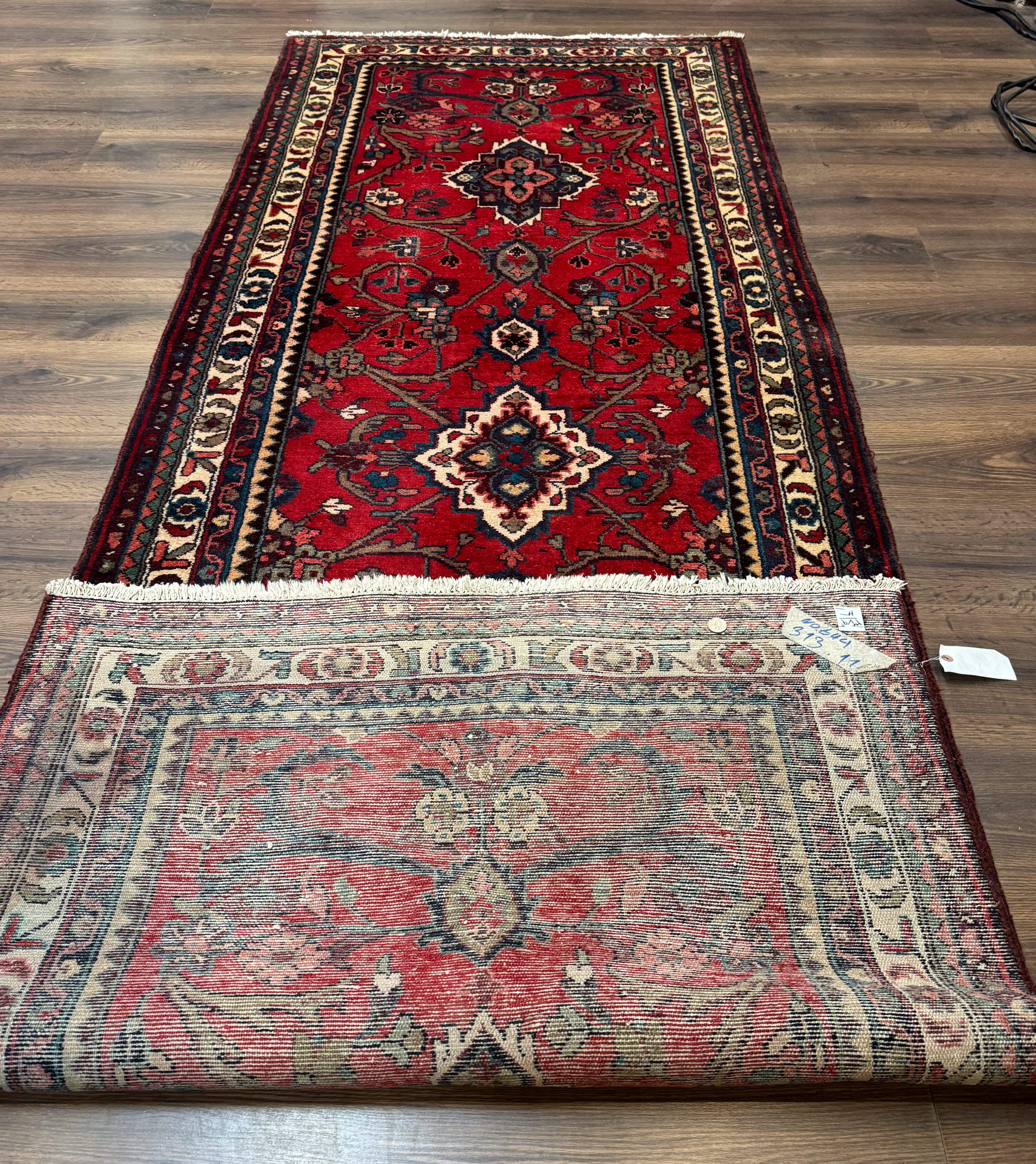 Persian Runner Rug 3.8 x 10, Red, Medallions, Hand Knotted Rug for Hallway, Hamadan Malayer - Jewel Rugs