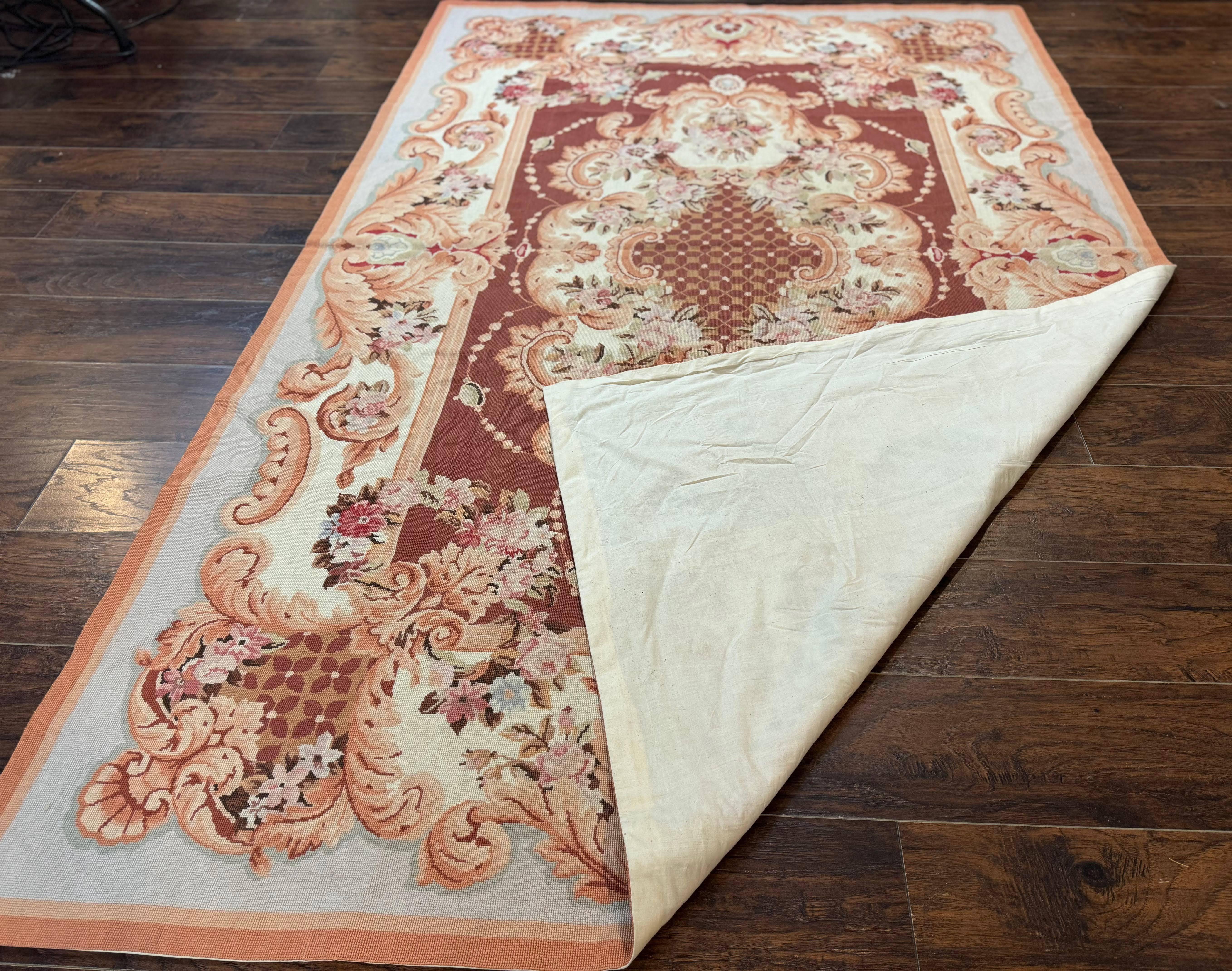 Vintage Needlepoint Rug 6x9, Aubusson Rug, Flatweave Wool Elegant Carpet, Medium Size, French European Design - Jewel Rugs
