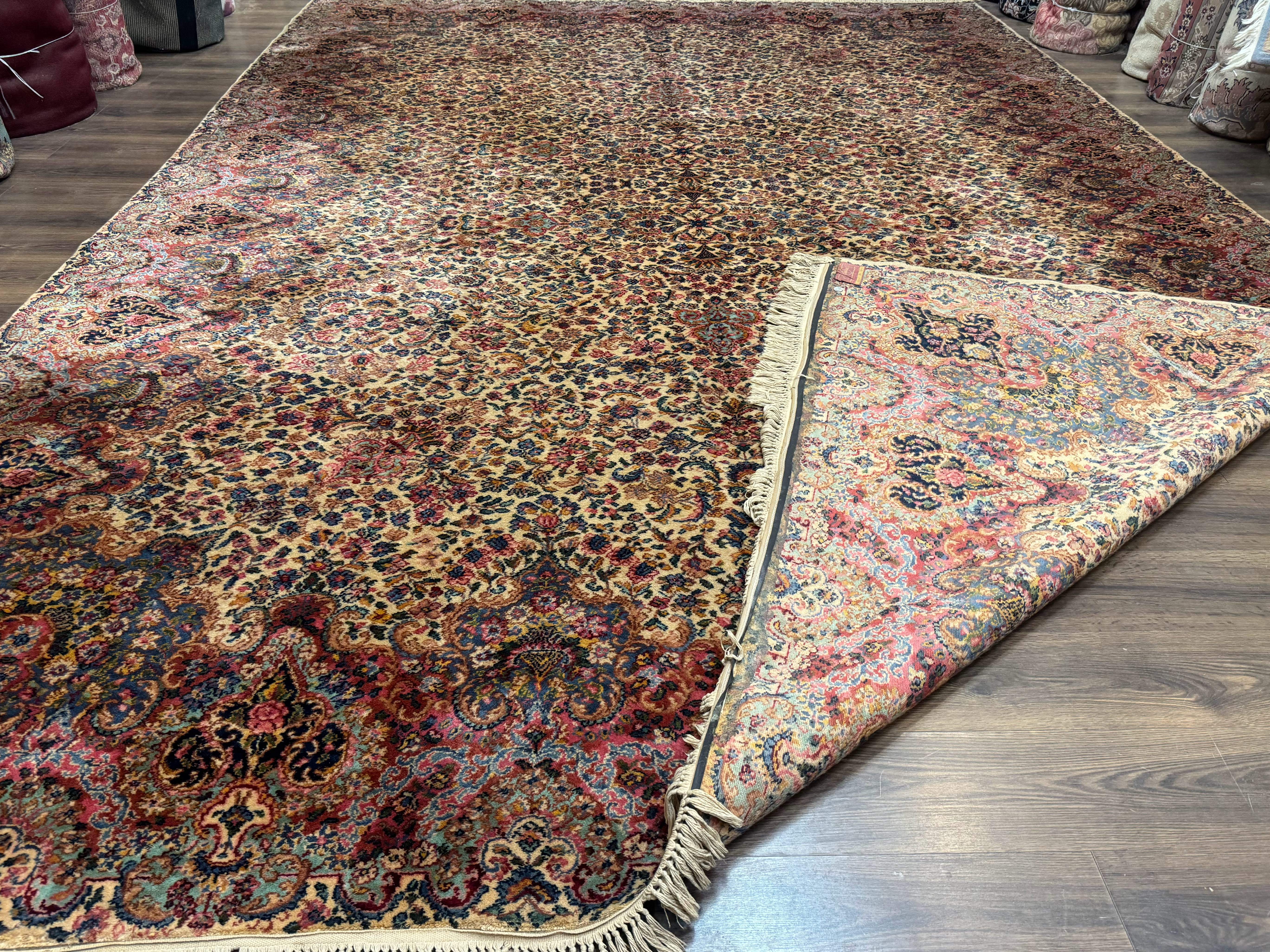 11x16 Karastan Ivory Kirman Rug #759, Floral Kirman, Wool, Original 700 Series, Palace Size - Jewel Rugs