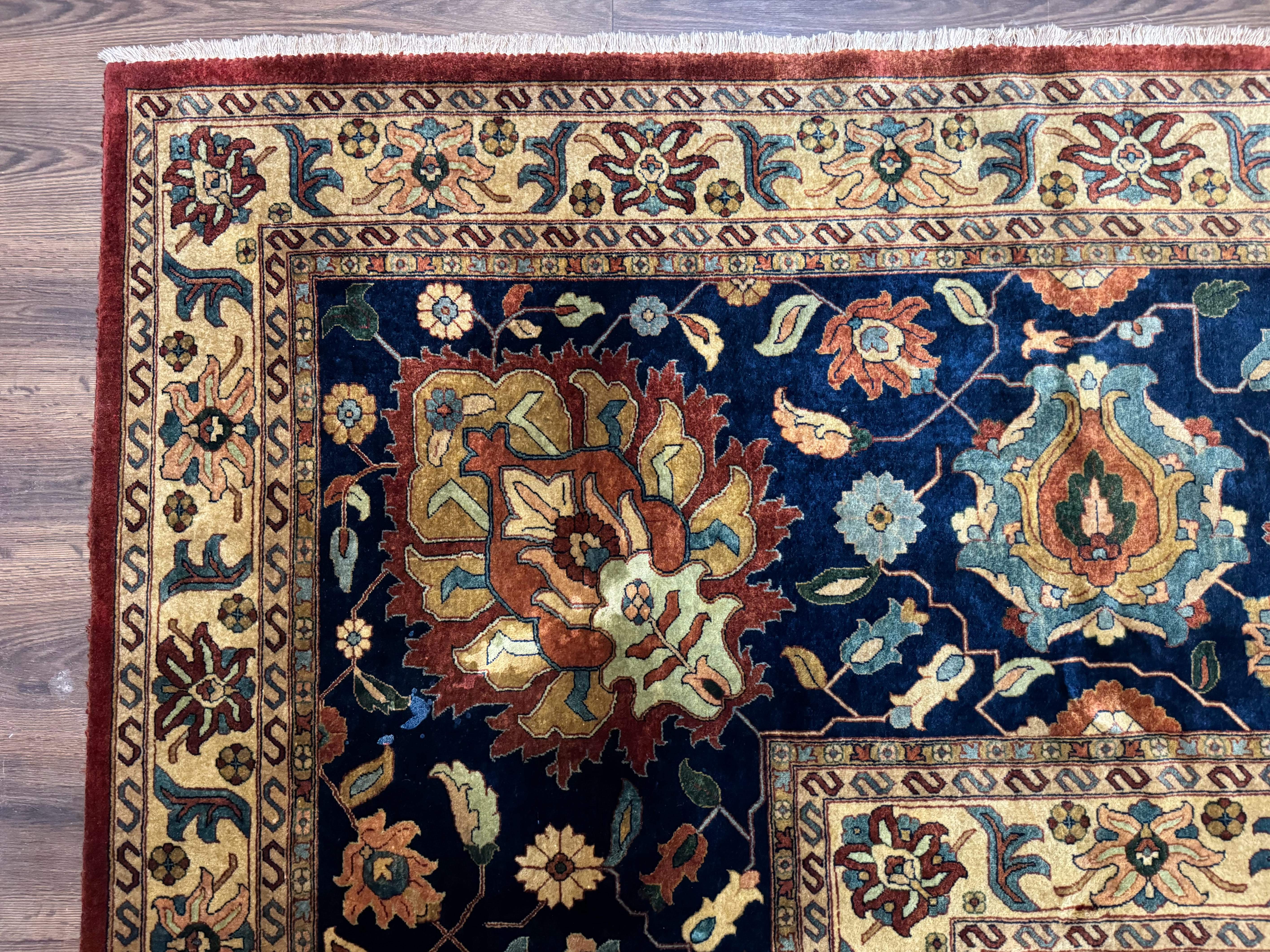 Palace Size Indo Persian Rug 12x15, Sultanabad Mahal Carpet, Red Navy Blue, Fine 210 KPSI - Jewel Rugs