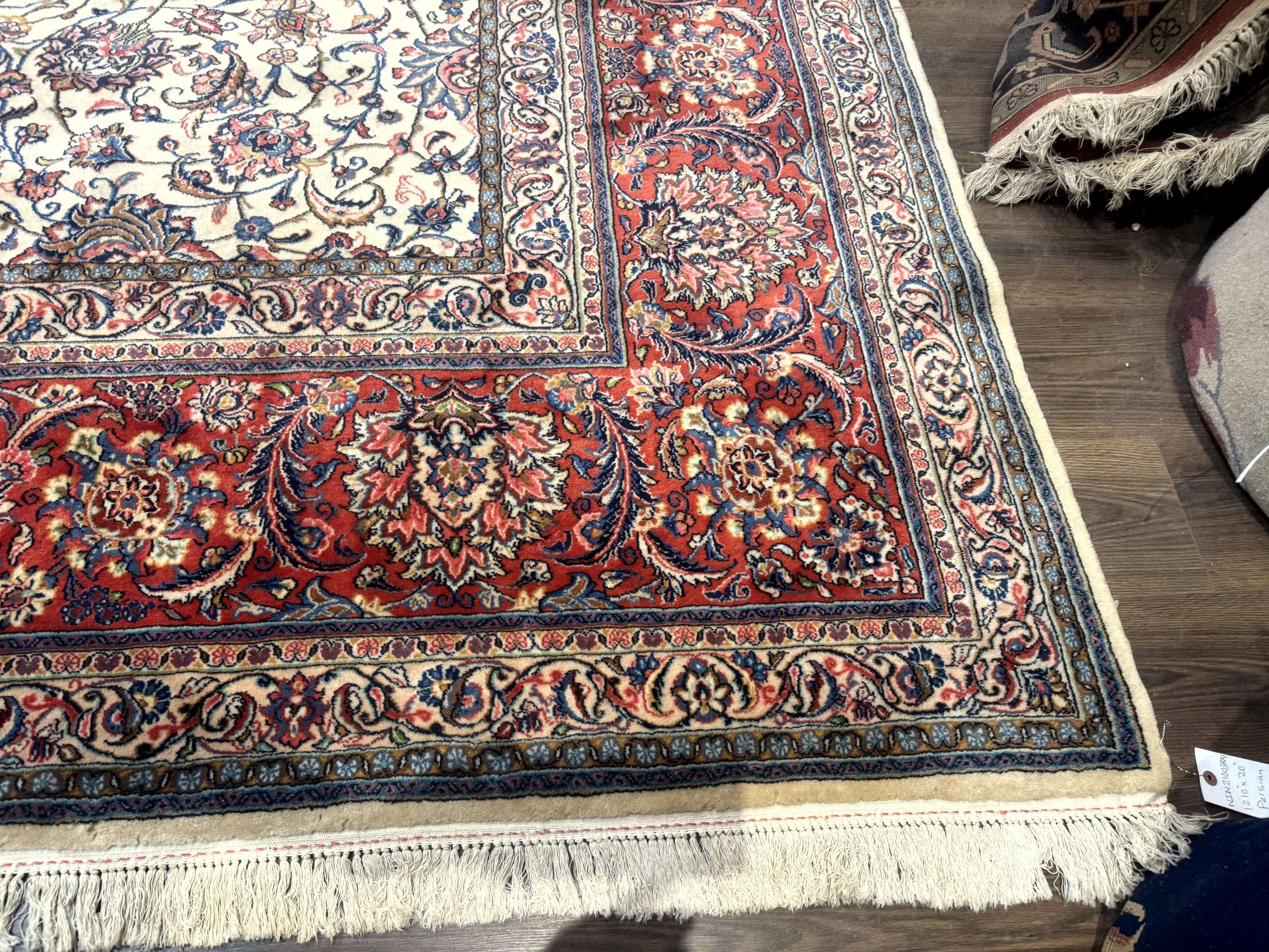 Ivory Persian Sarouk Rug 13x20, Palace Size Carpet, 225 KPSI, Traditional Wool Handmade Vintage Extra Large Rug 13 x 20 ft, Allover Pattern, - Jewel Rugs