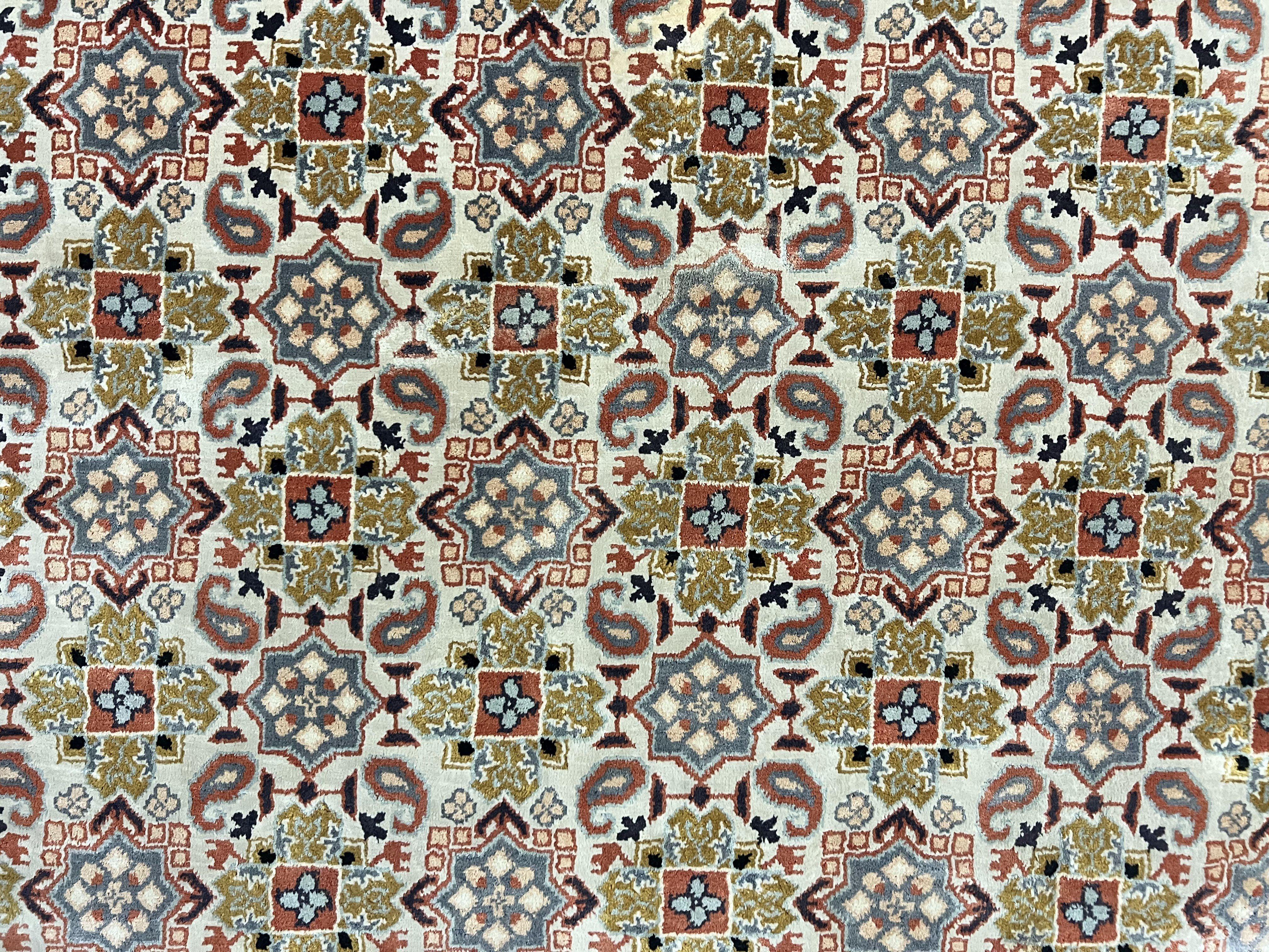 Turkish Kayseri Silk Rug 4x6, Hand Knotted Handmade Vintage Allover Pattern, Fine Silk Oriental Carpet 4 x 6 ft, Traditional Rug, Cream - Jewel Rugs