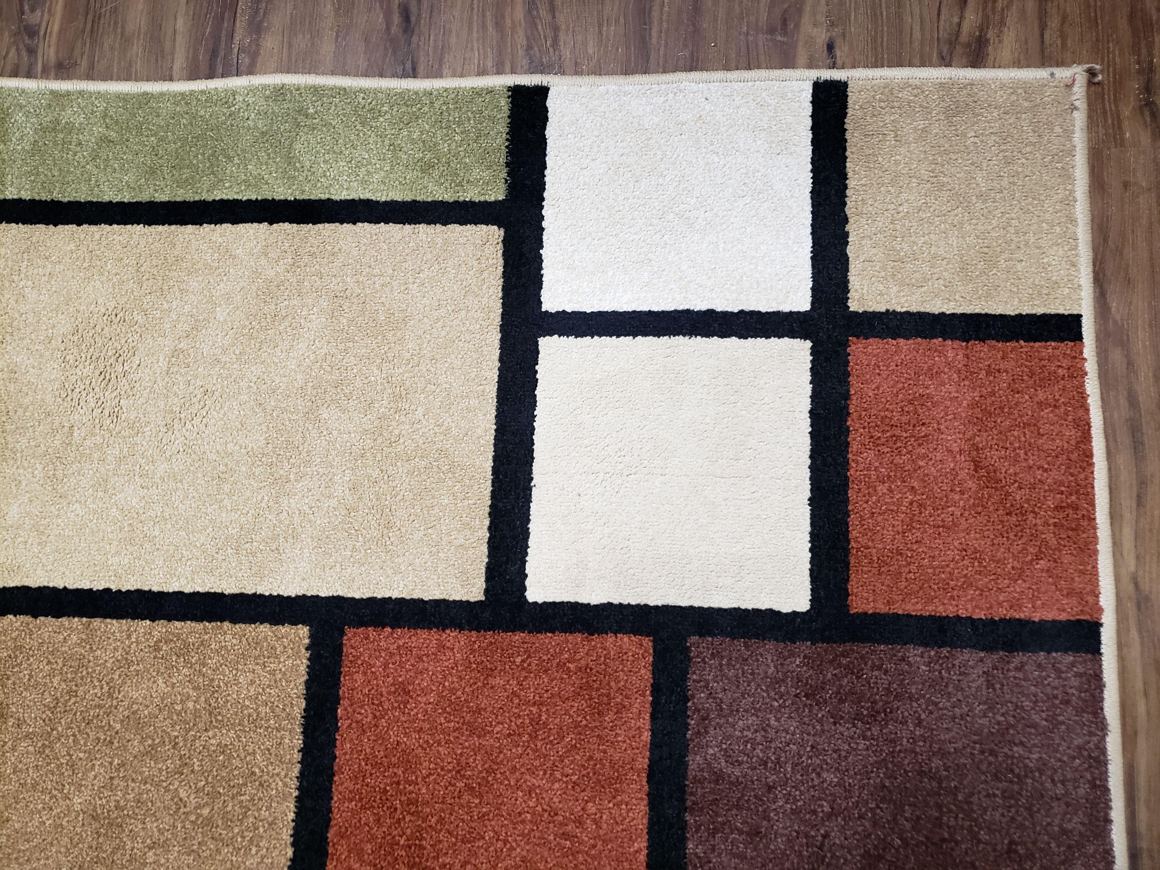 8x12 Modern Area Rug, Abstract Geometric Design 8 x 12 Area Carpet, Tan, Cream, Maroon, Nice - Jewel Rugs