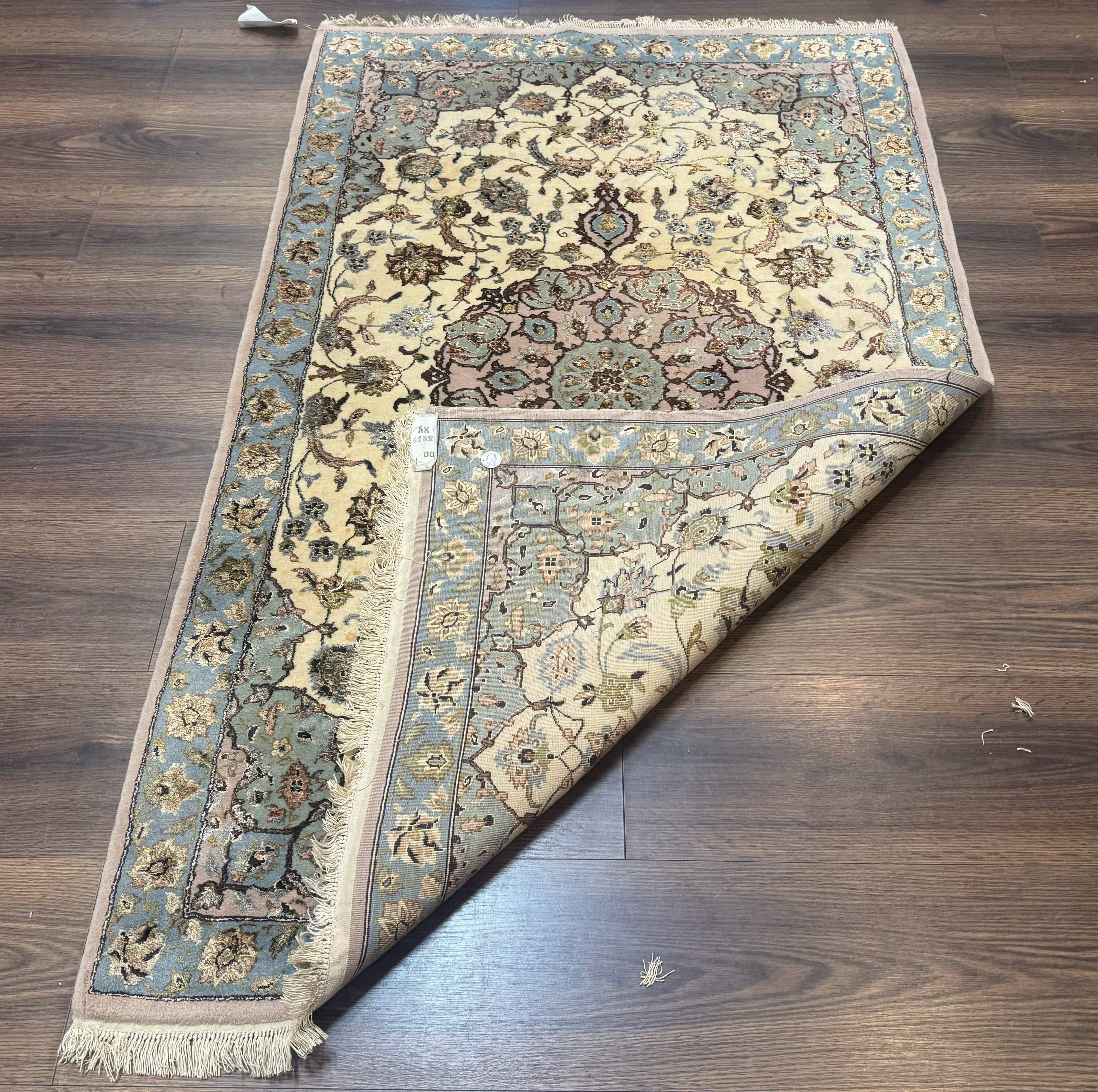 Persian Isfahan Rug 3x5, Fine 310 KPSI, Kork Wool Silk Foundation, Cream & Light Green - Jewel Rugs