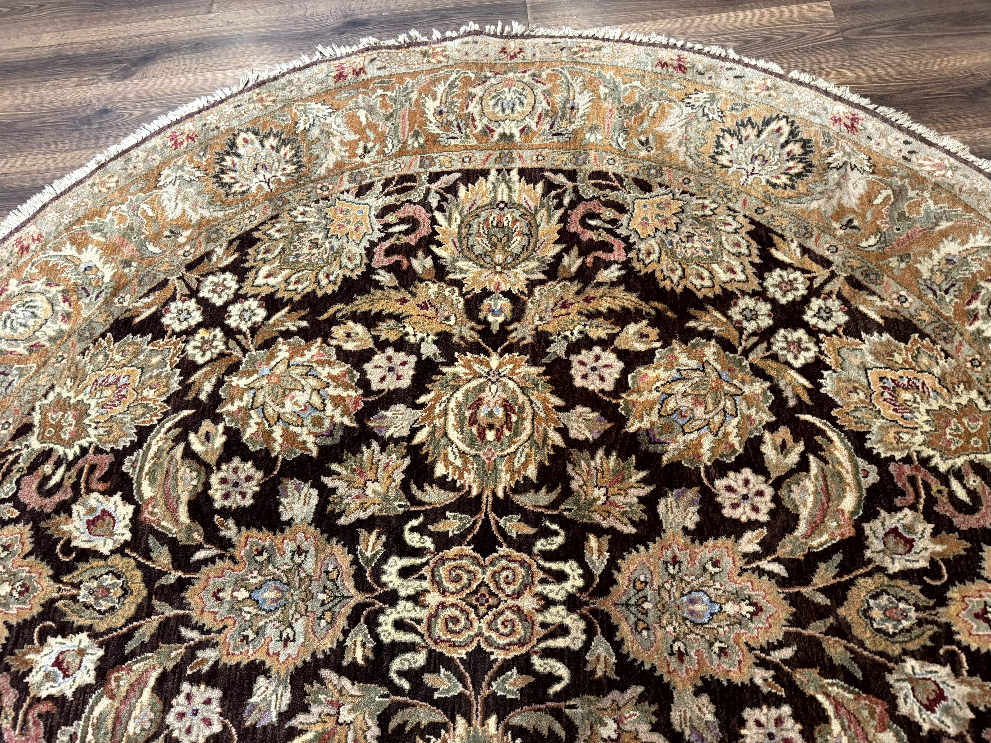 Round Indo Persian Rug 8x8, Mahal Sultanabad Traditional Wool Oriental Carpet, 8ft Round, Eggplant-Brown, Floral - Jewel Rugs