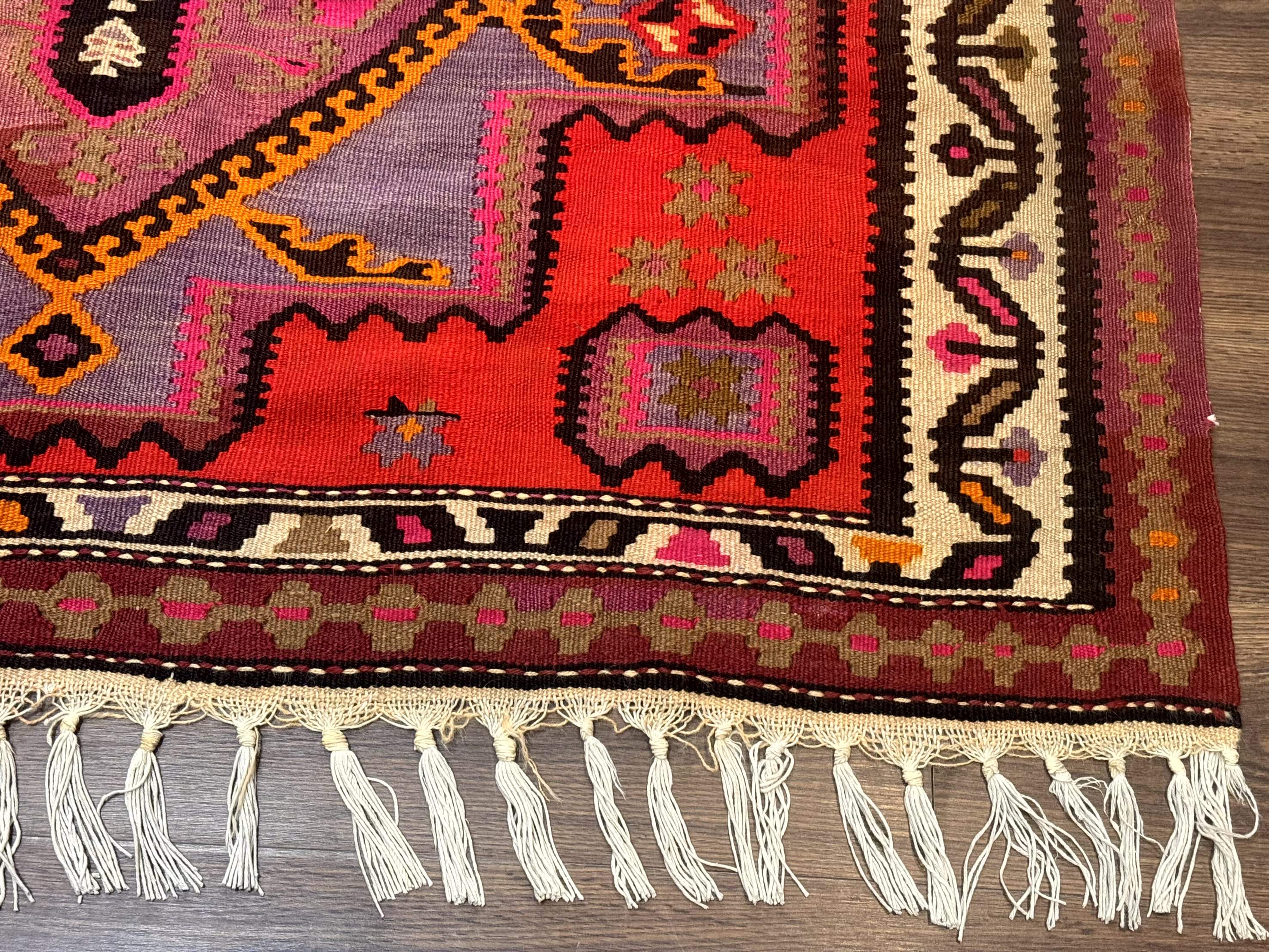 Persian Kurdish Zarand Kilim Rug 5x9, Red, Geometric Medallions, Wide Runner - Jewel Rugs