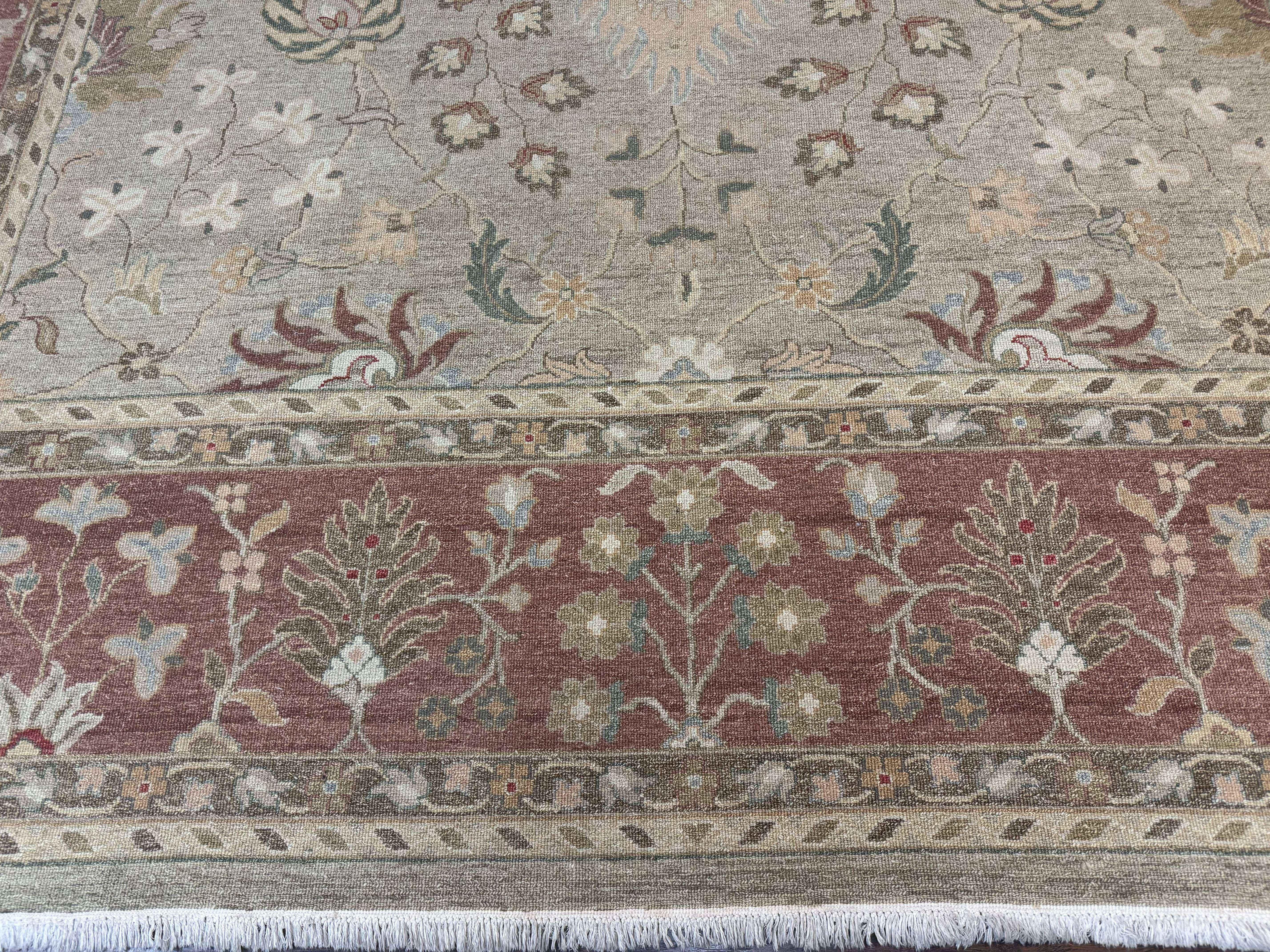 Large Turkish Soumak Rug 10x14, Flatweave Dhurrie, Handmade, Light Green and Salmon - Jewel Rugs