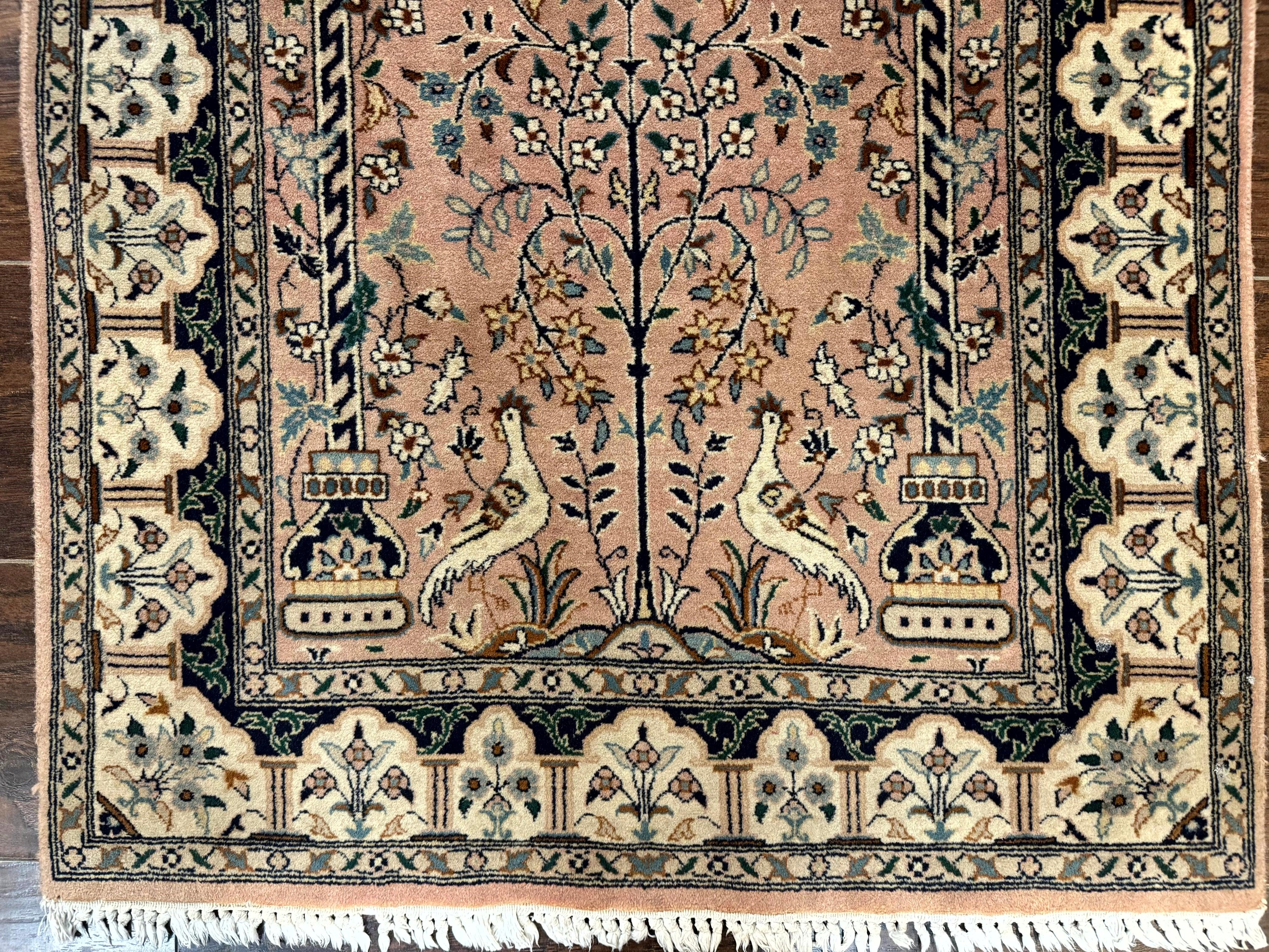 Small Tree of Life Prayer Rug, Pak Persian Rug 2.7 x 4, , Birds, Lantern, Handmade Vintage Fine 260 KPSI - Jewel Rugs