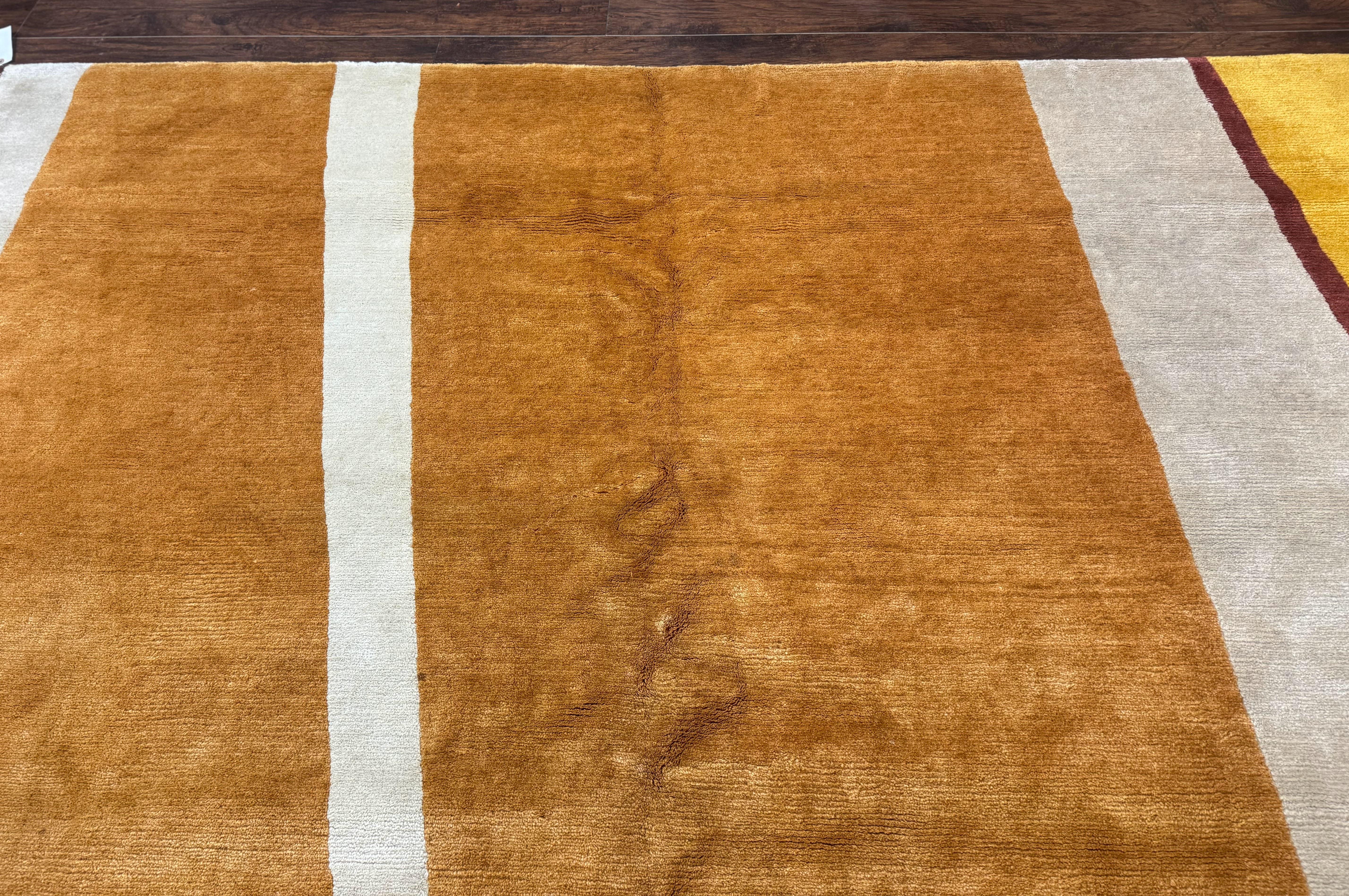 Modern Tibetan Rug 9x10, Wool Handmade Tibetan Area Rug, Abstract Multicolor - Jewel Rugs