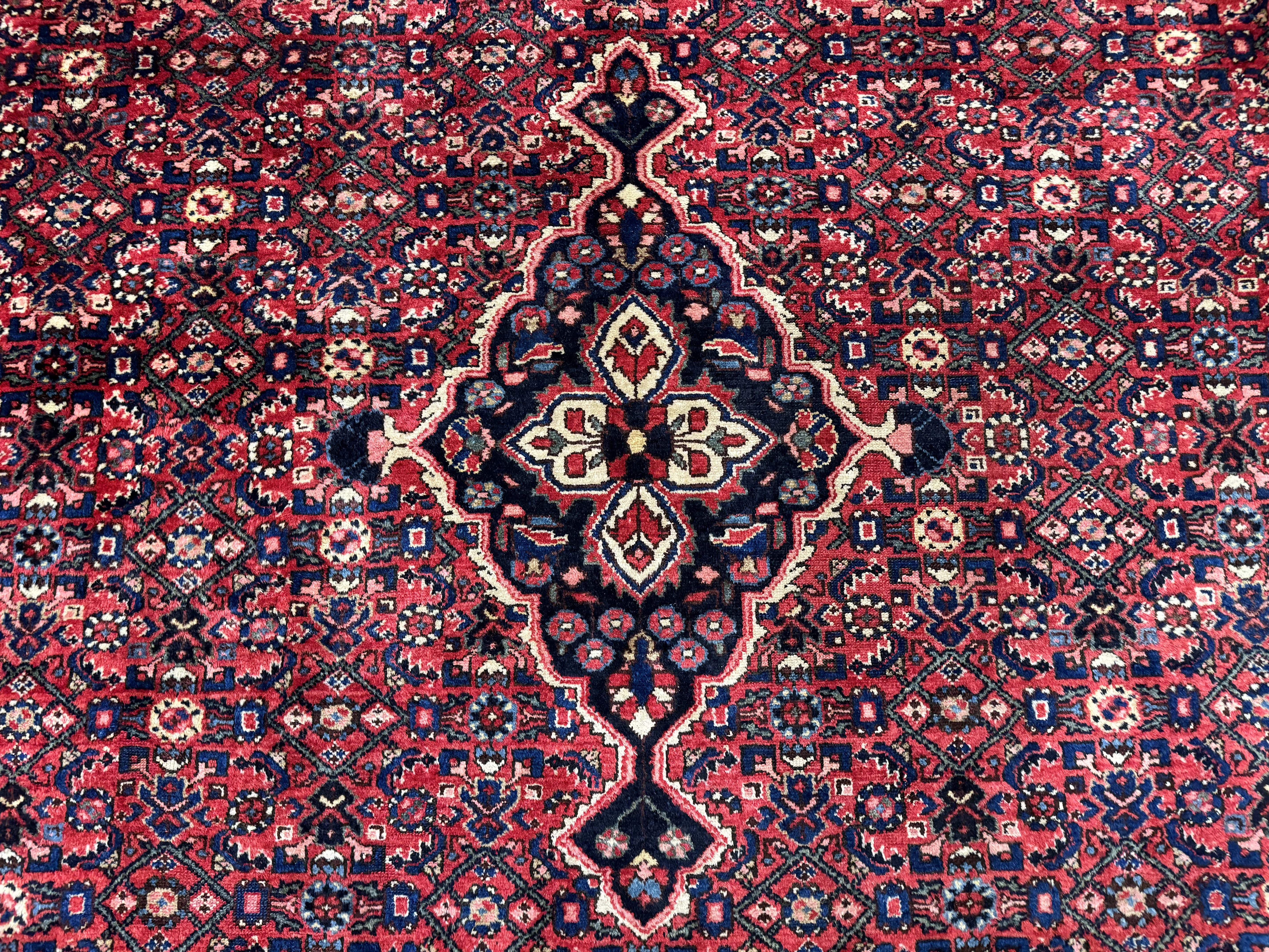 Persian Hamadan Rug 9x12 – Red and Navy Hand-Knotted Wool Antique Village Carpet - Jewel Rugs