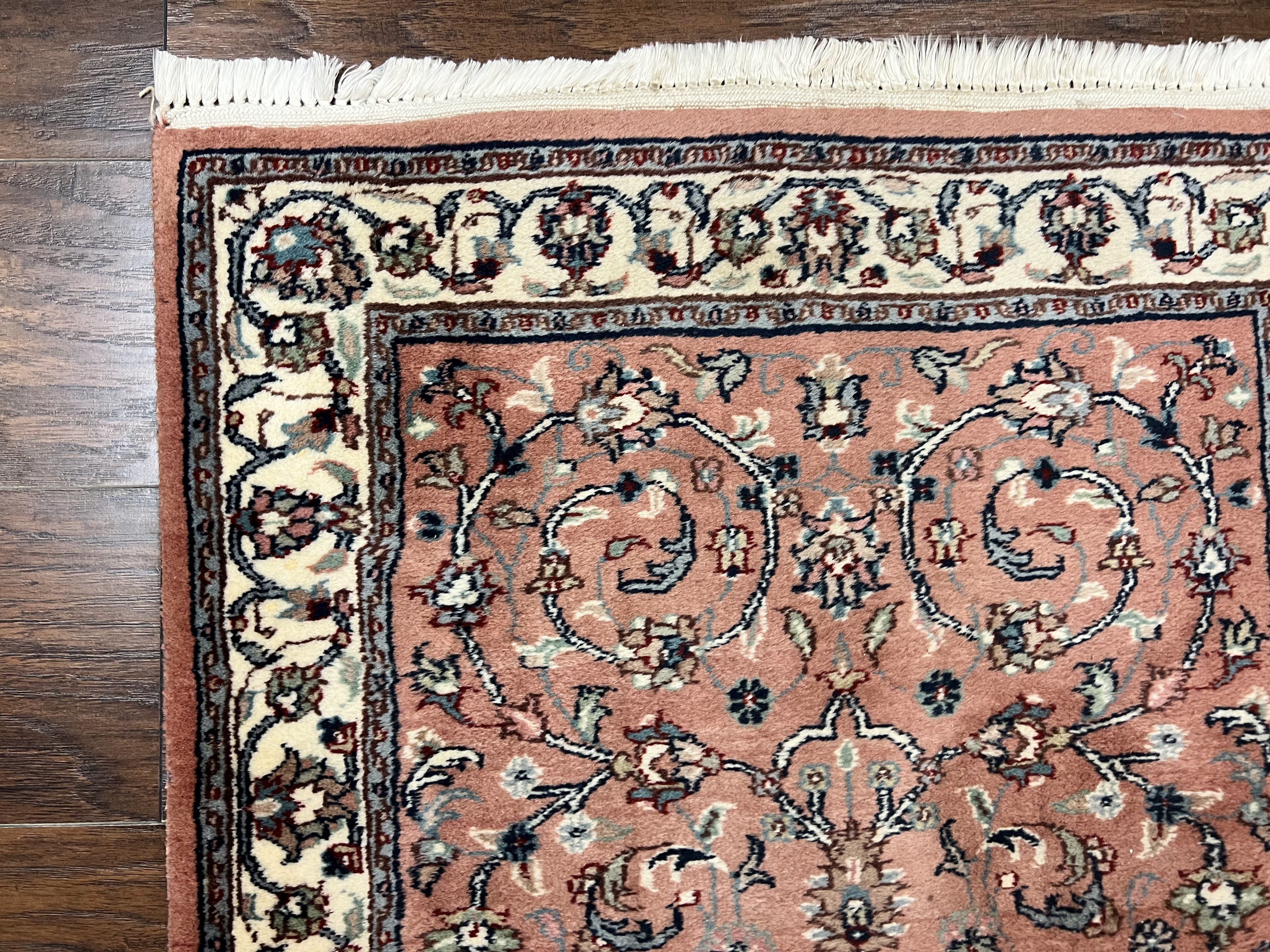 Indo Persian Runner Rug 2.6 x 10, Wool Hand Knotted Vintage Oriental Carpet, Pink & Ivory, Floral Allover, Hallway Rug - Jewel Rugs