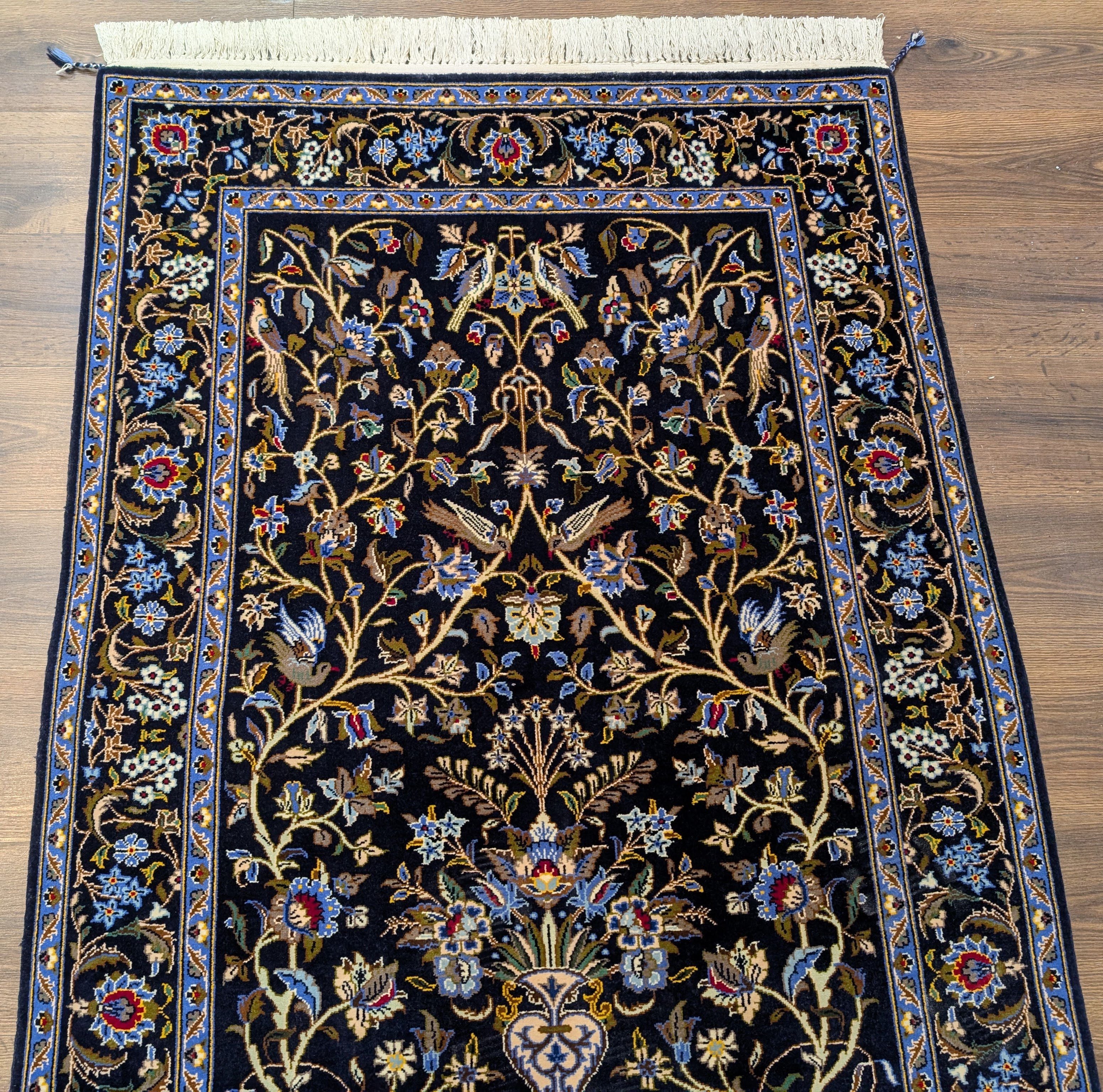 Persian Kashan Tree of Life Rug 4x6, Navy Blue, Birds & Animal Pictorials - Jewel Rugs