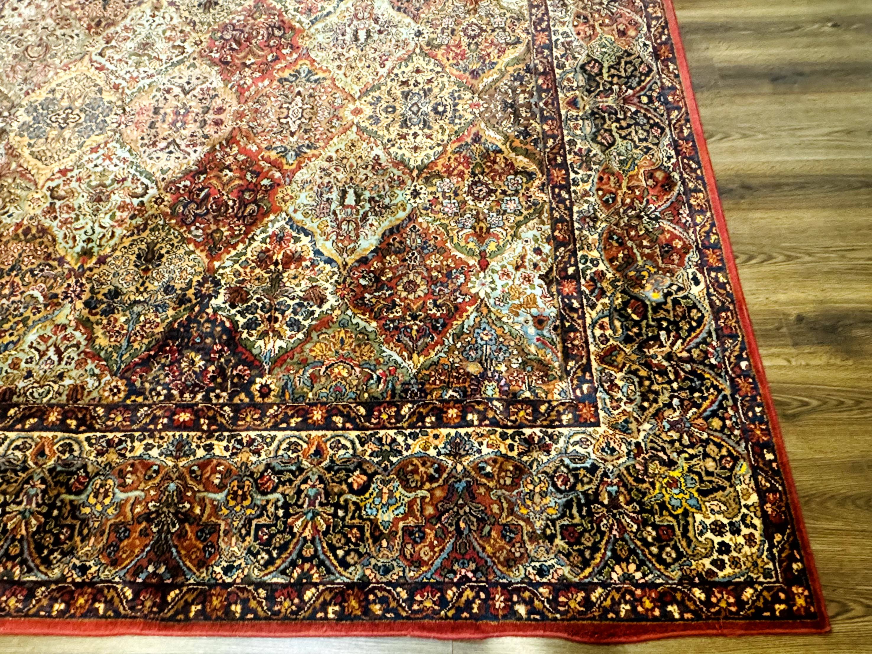 Square Karastan Multicolor Panel Kirman Rug #717, Rare Size 8.8 x 8.8, Original 700 Series, Wool - Jewel Rugs