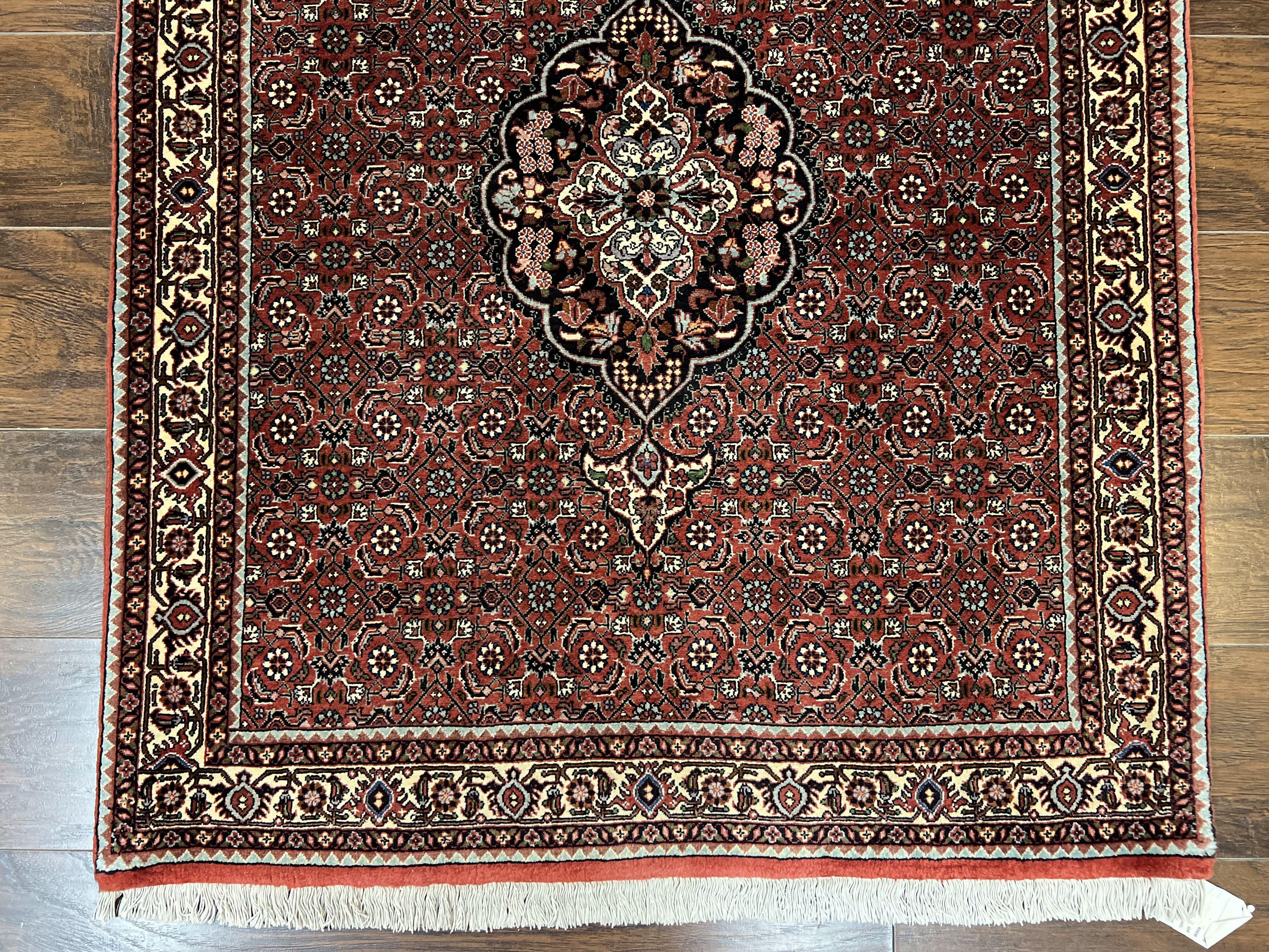 Persian Bidjar Runner Rug 3.5 x 12.7, Mahi Herati Pattern, Vintage Bijar Rug, Hand Knotted Fine Oriental Runner Rug, Wool, Dark Red, Hallway Rug - Jewel Rugs