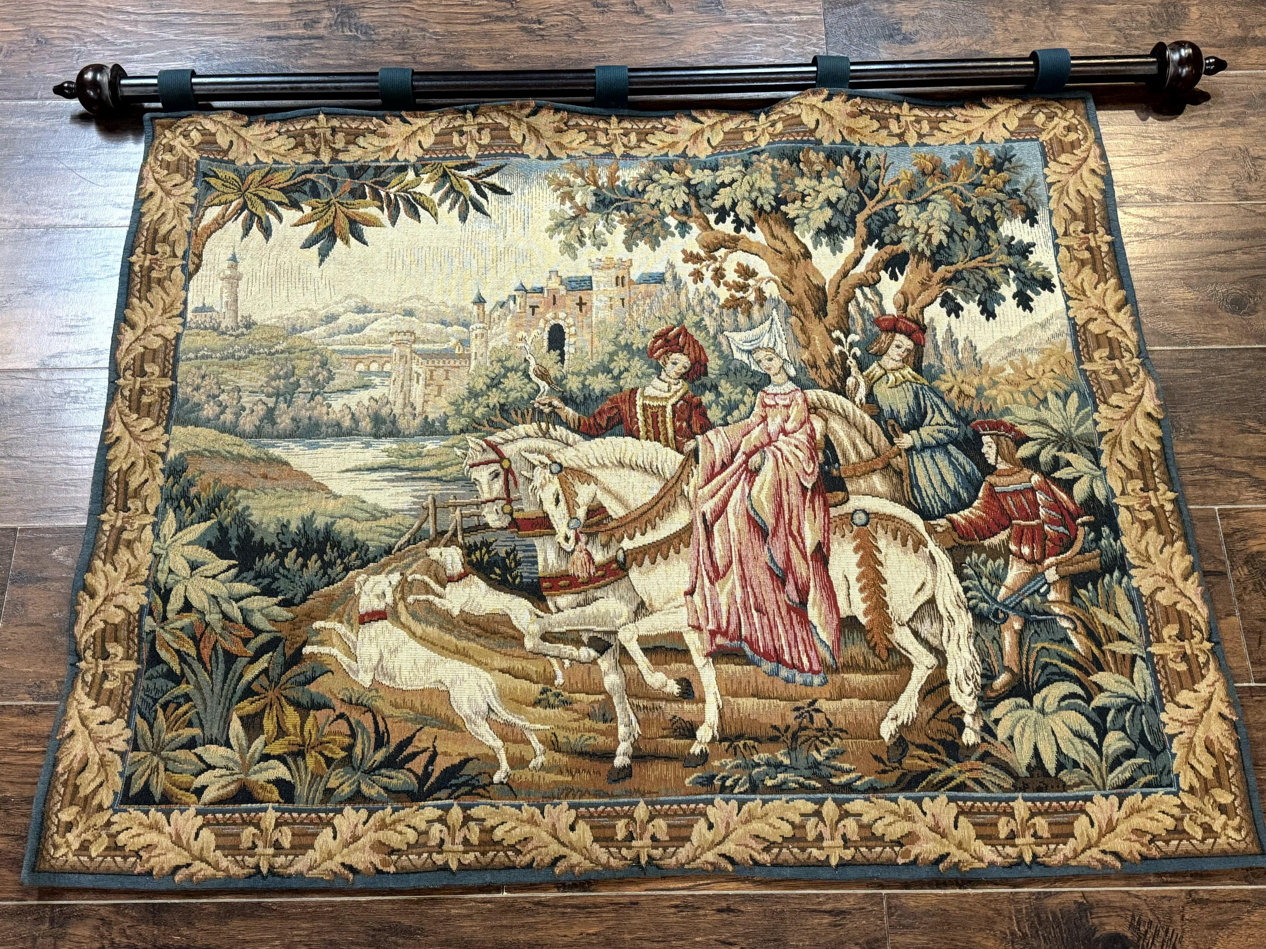 Vintage French Tapestry 4x5, The Royal Hunt Tapestry by Marc Waymel, Needlepoint Petitepoint Tapestry - Jewel Rugs