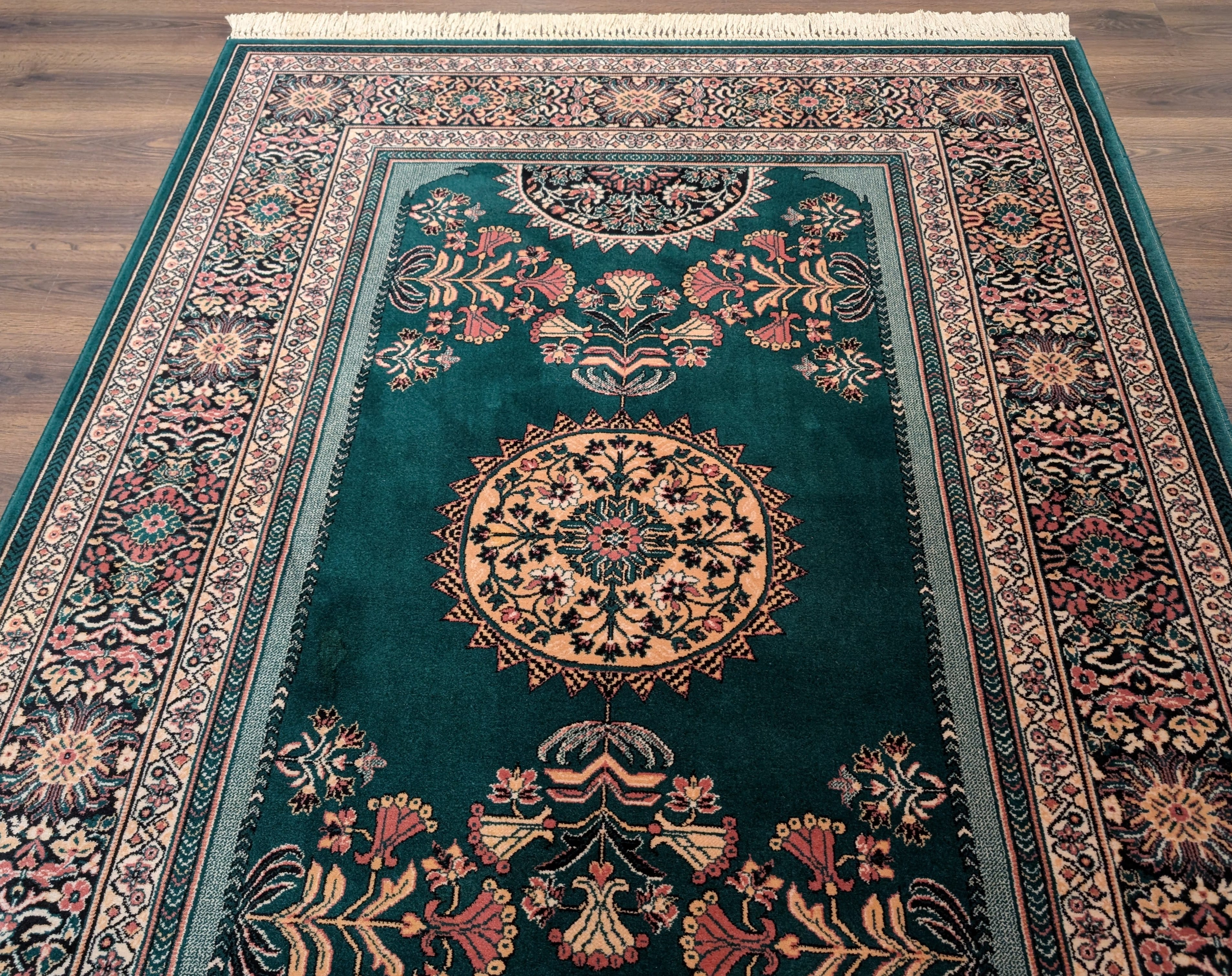 Green Belgium Power Loomed Rug, Vintage Persian Design Wool Carpet - Jewel Rugs