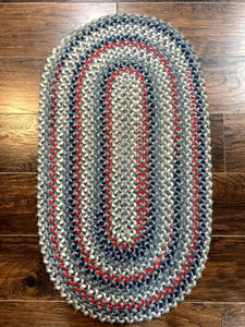Oval Braided Rug 2x3, Small American Braided Rug, Multicolor Colorful, Blue Ivory Gray Red, 2x3 Oval Rug, Vintage 1960s Rug